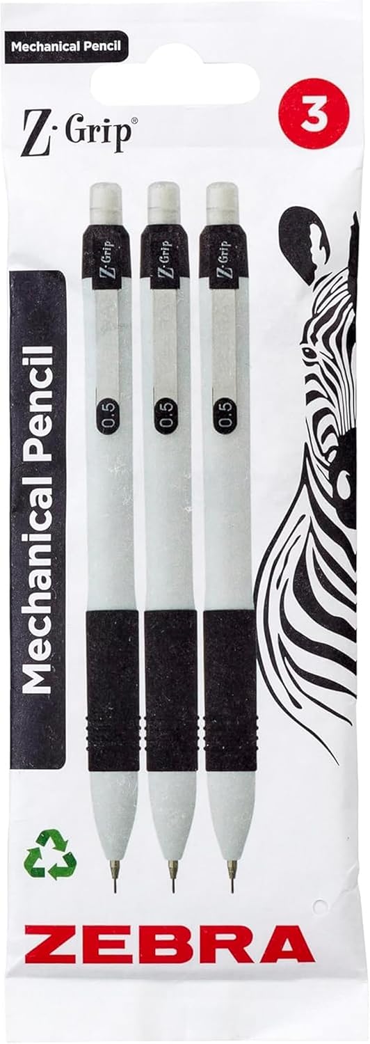 Zebra Z-Grip Fine Tip Refillable Mechanical Pencils (Pack of 3)