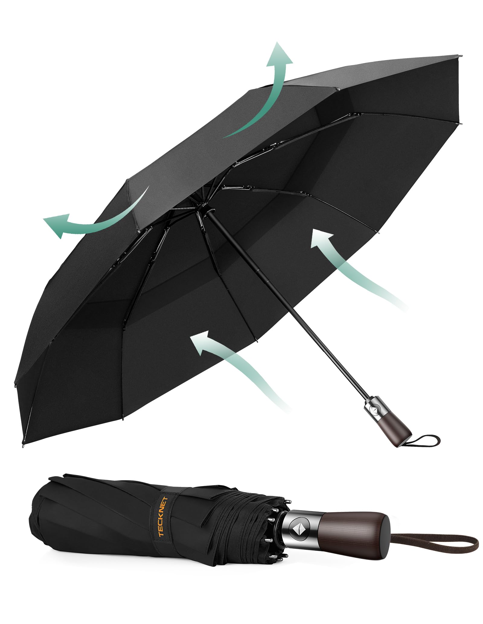TECKNET Umbrella Real Wood Handle - Black / Red / Sky Blue - Sold by Digitalvistaltd / FBA