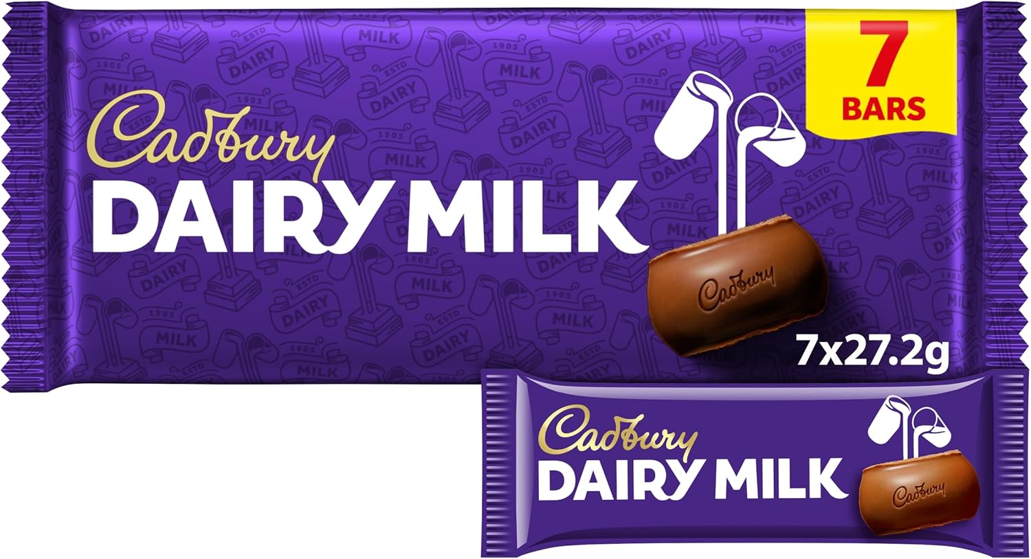 Cadbury Dairy Milk Bars 7 x 27.2g - (S&S + Voucher £1.80 / £1.58)