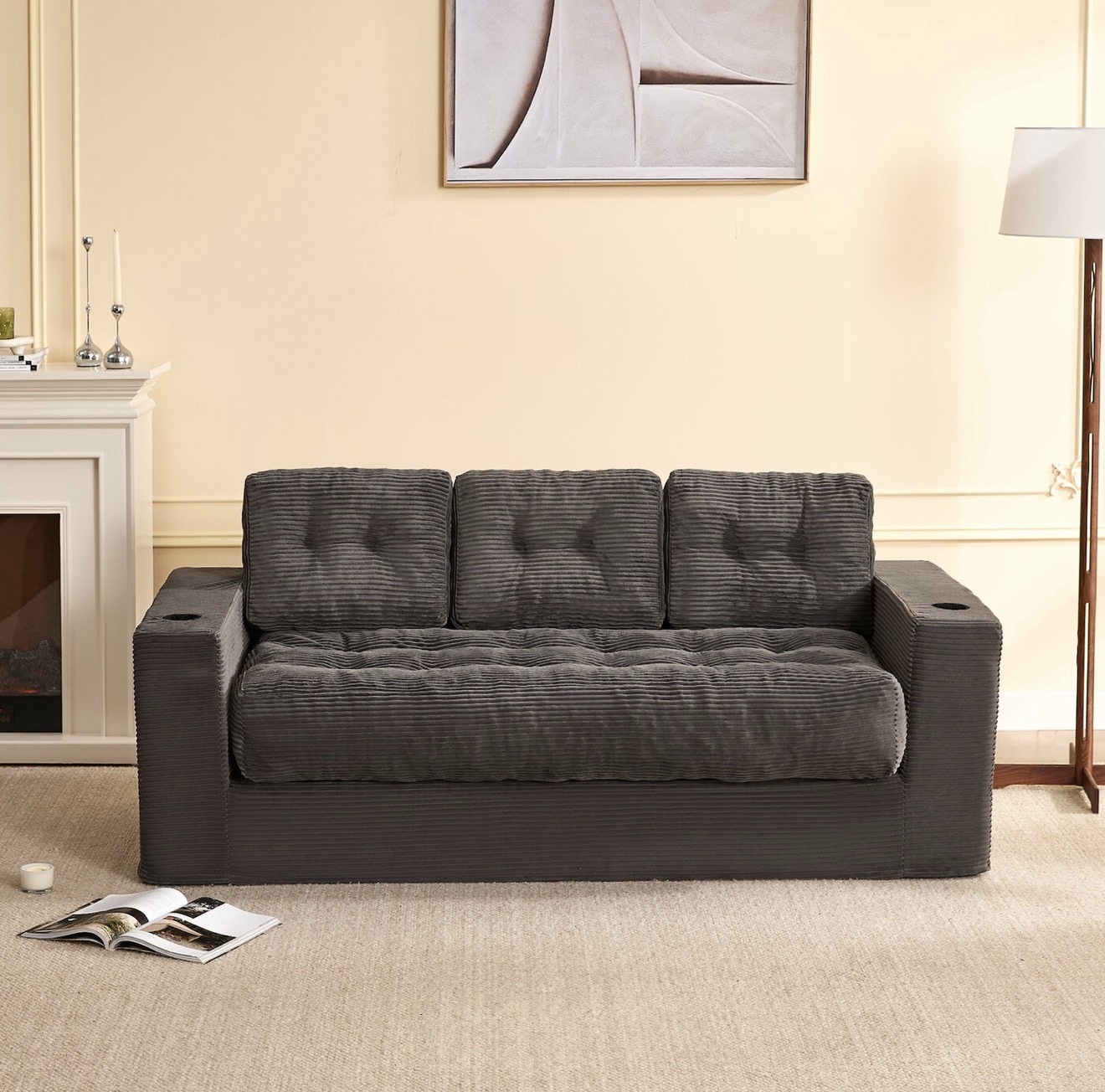 Ochama 3-Seater Corduroy Couch - Grey