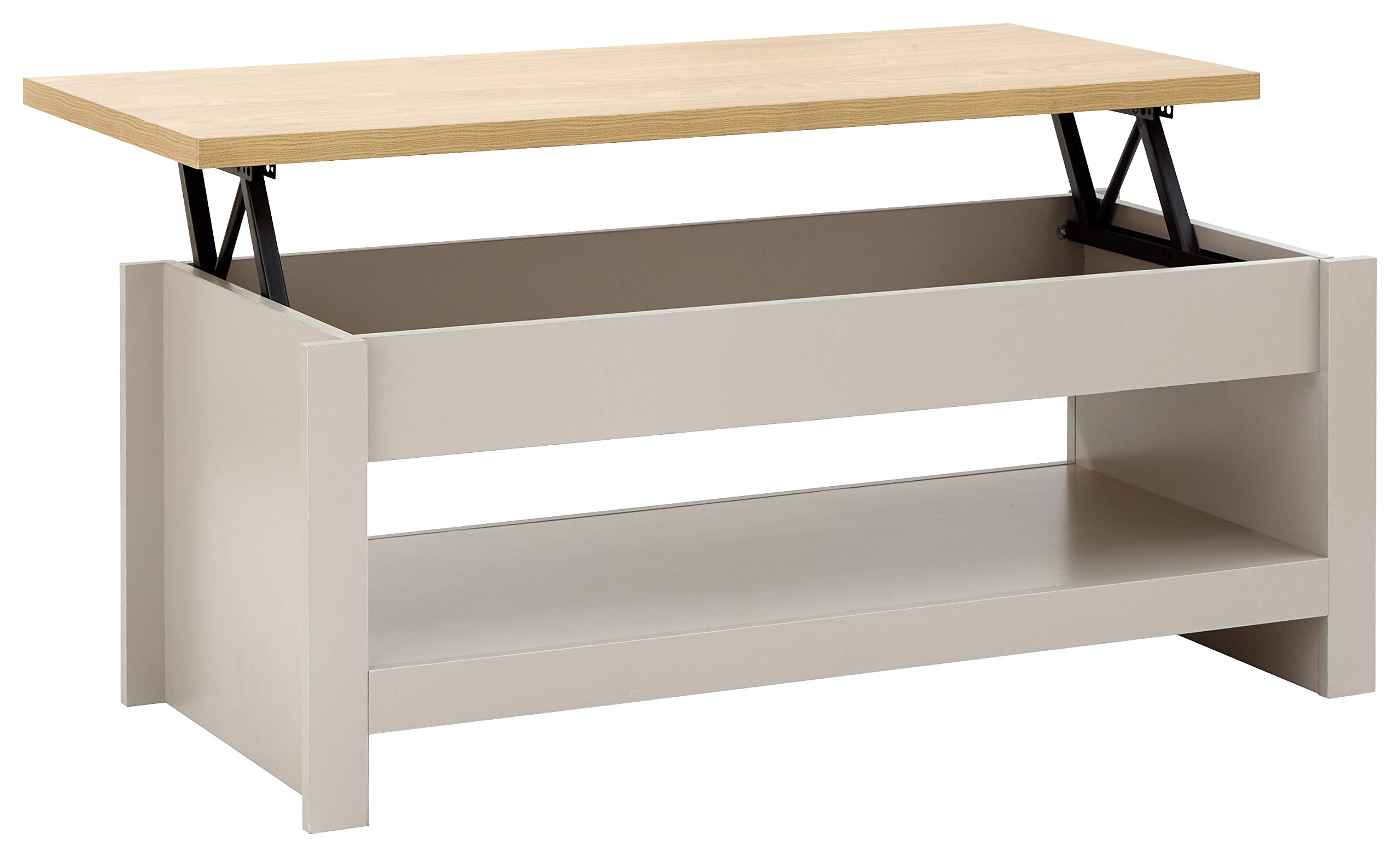 GFW Lancaster Lift Up Coffee Table, Grey and Oak Effect Coffee Table with Hidden Storage and Lower Shelf
