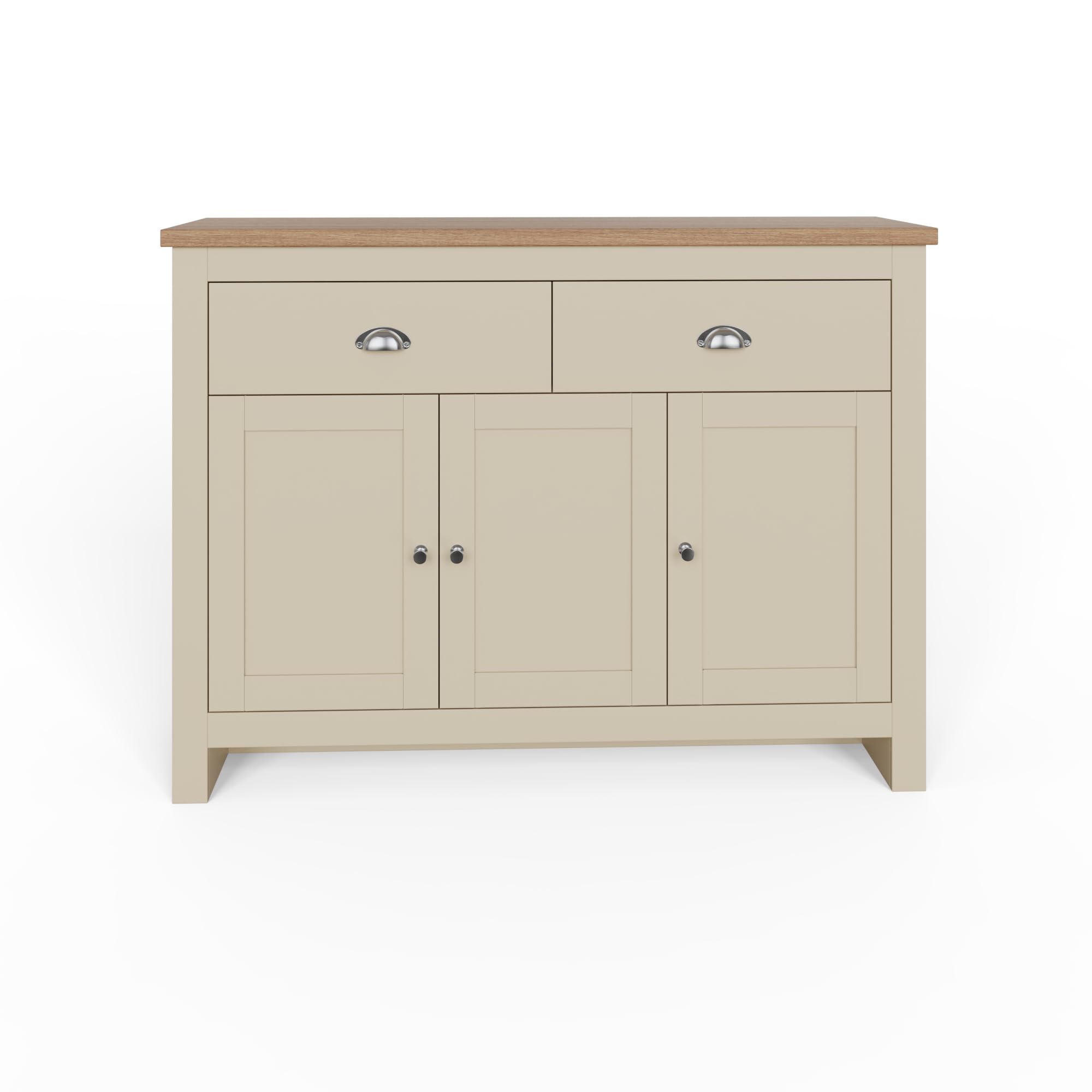 GFW Lancaster Large Sideboard, Cream and Oak Effect Storage Cabinet with 3 Doors and 2 Drawers