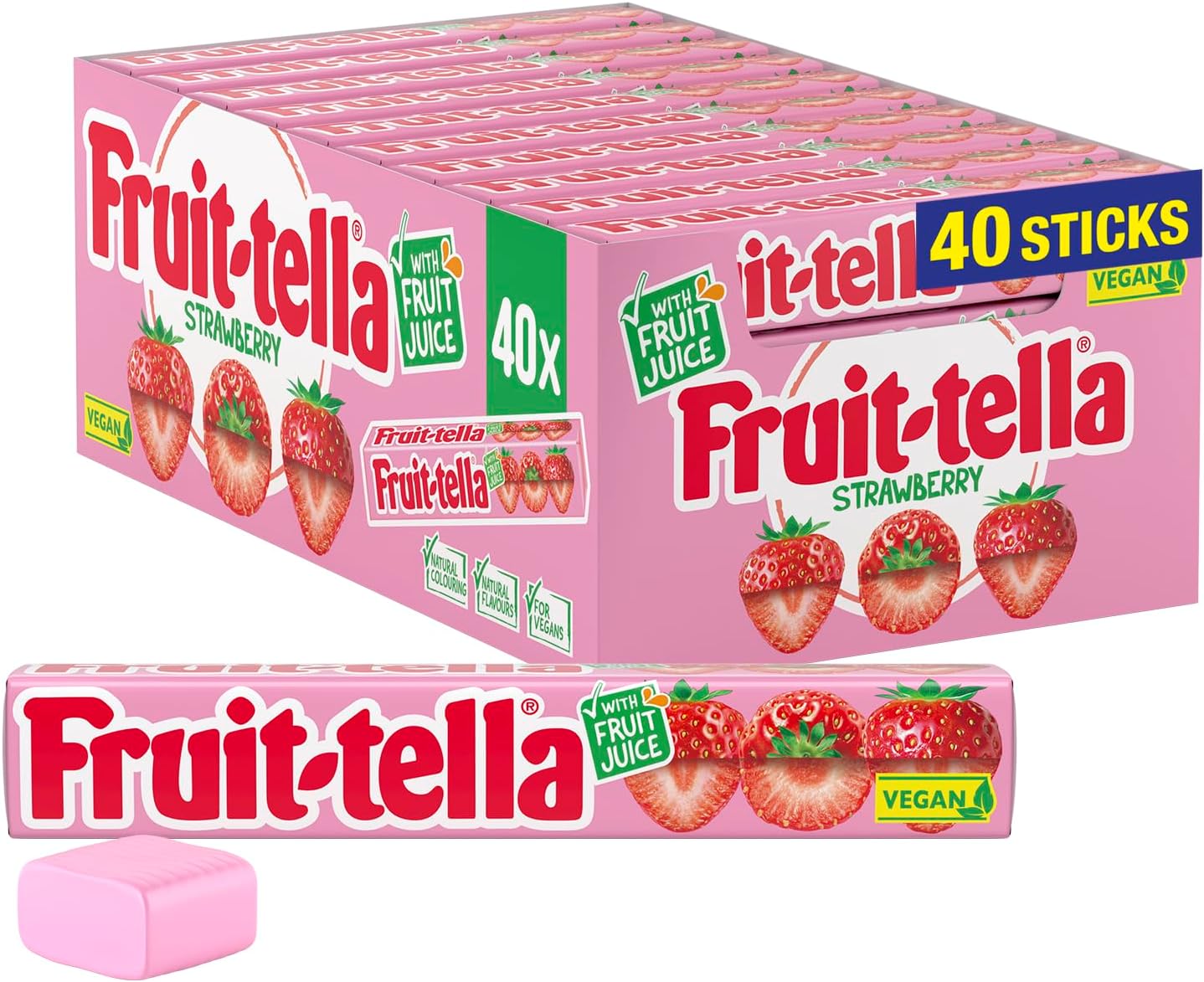 Fruittella Simply Strawberry Soft Chews - Vegan Friendly, Flavoured Party Sweets - 40 x 41 g Sticks - £9.21 S&S
