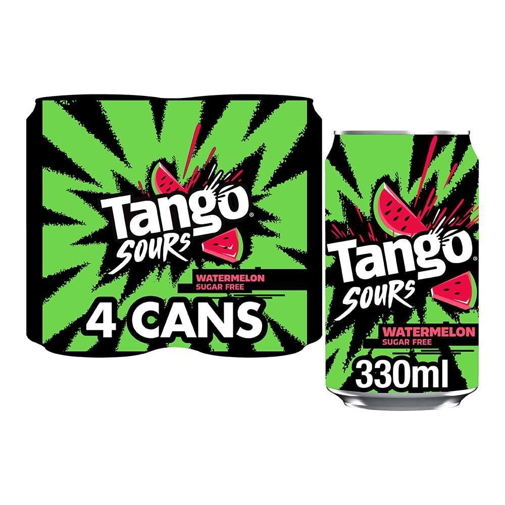 Tango Sours Watermelon Sugar Free 330ml Can (Pack of 4)