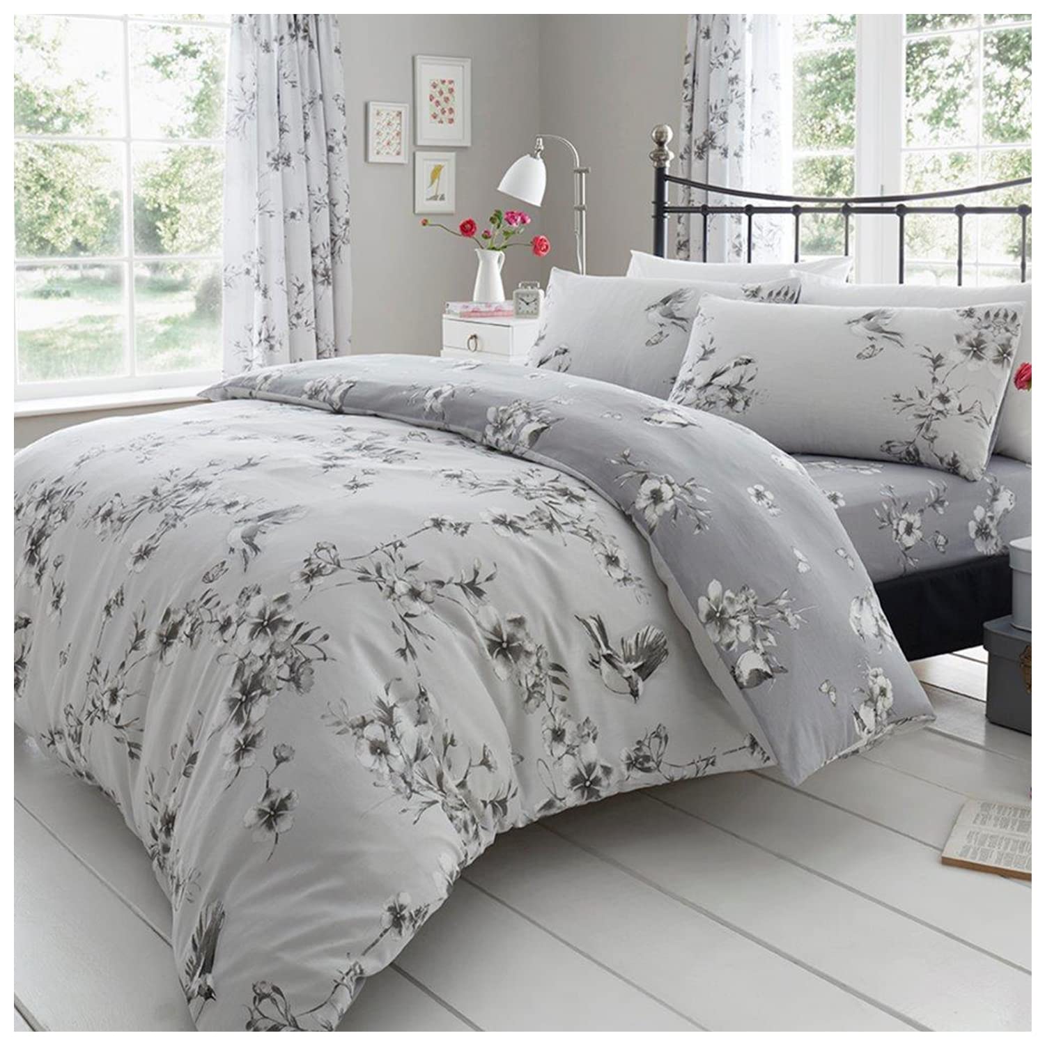 GC GAVENO CAVAILIA Duvet Cover With Pillow Cases - Polycotton Quilt Cover - Bedding Set King Size - Grey