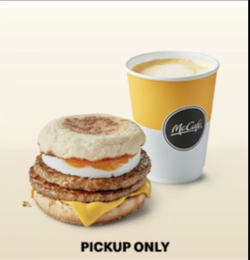 Double Sausage & Egg McMuffin and Regular Latte (Via App, Pick Up, Selected Accounts)