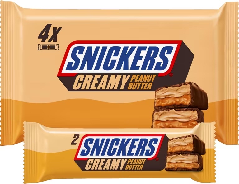 Snickers Creamy Peanut Butter & Milk Chocolate Snack Bars Multipack 146g (4 Pack) - £1.43 / £1.35 S&S