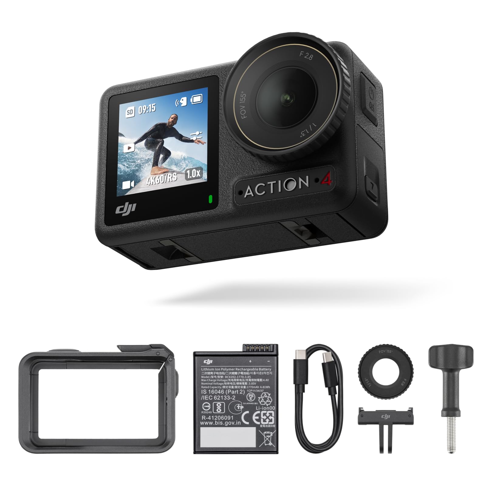 DJI Osmo Action 4 Essential Combo, 4K/120fps Action Camera | 1/1.3-Inch Sensor, Stunning Low-Light Imaging, 10-bit & D-Log M Color