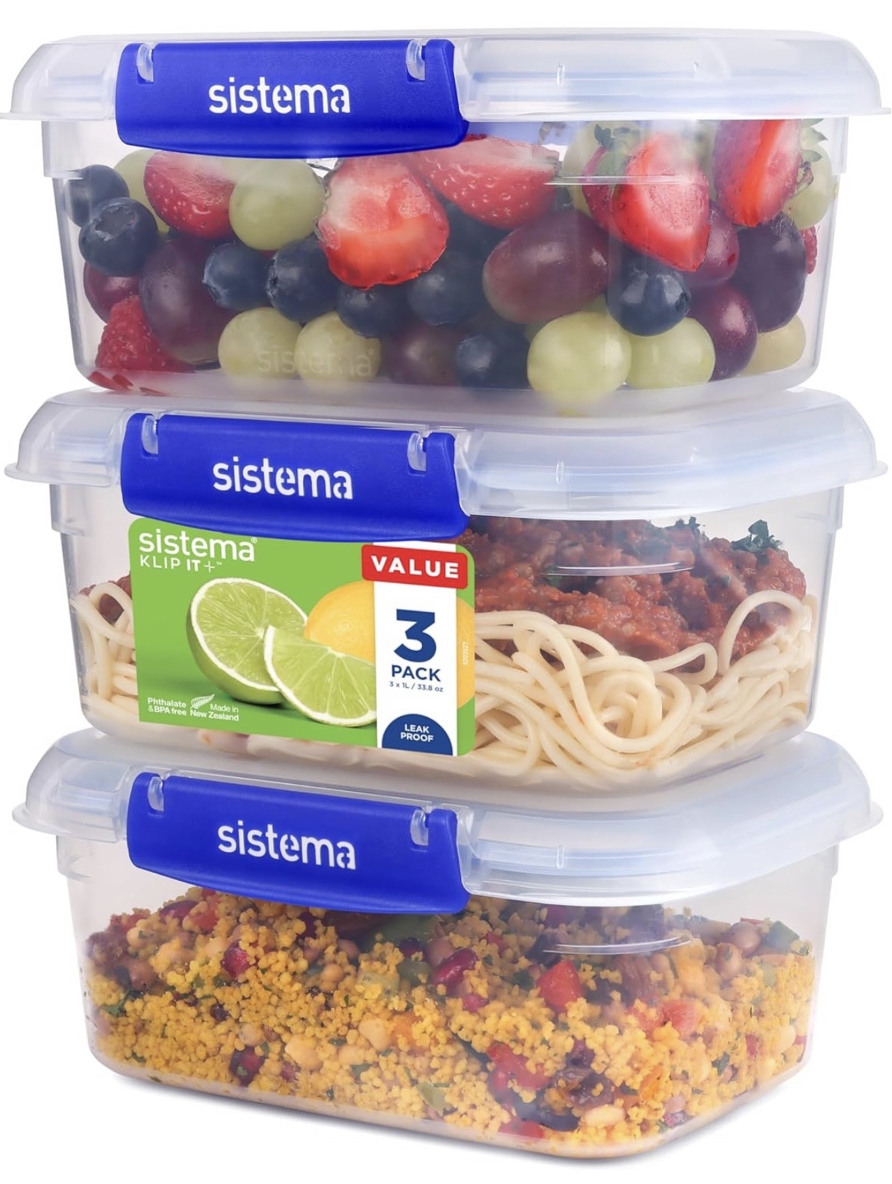 Sistema KLIP IT PLUS Leakproof Food Storage Containers - 3 x 1L