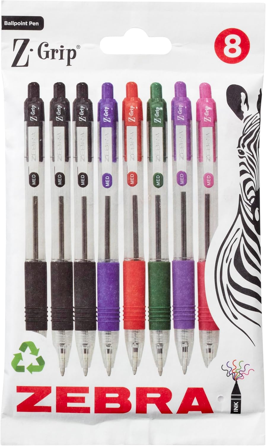 Zebra Z-Grip Assorted Colour Retractable Ballpoint Pens (Pack of 8)