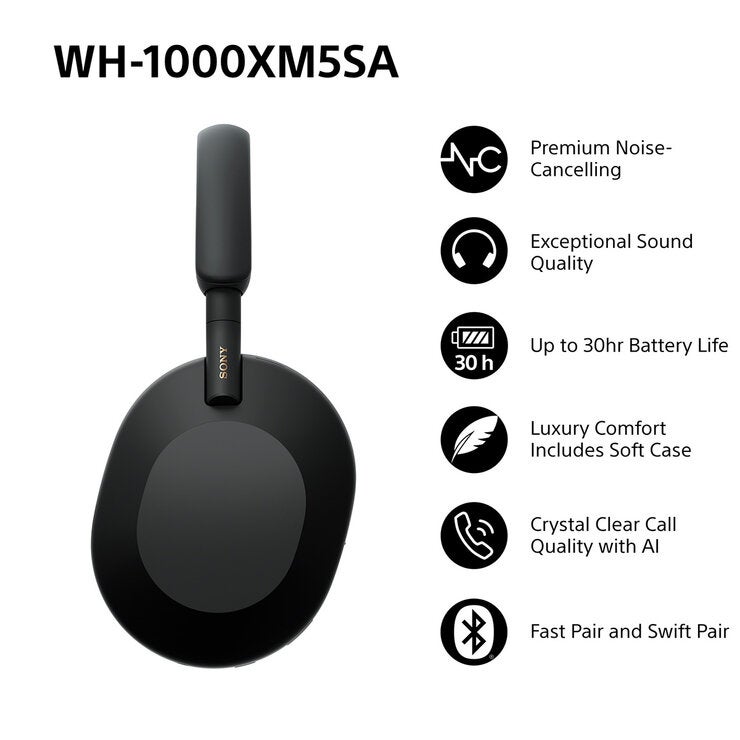 Sony WH-1000XM5SA Over-Ear Wireless Headphones in Black - Discount Applied at Checkout
