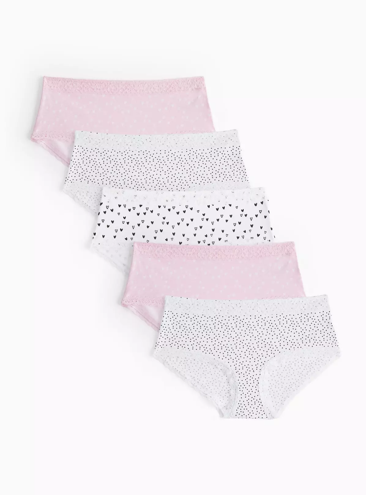 Girls Pink & Mono Print Short Knickers 5 Pack - Free C&C