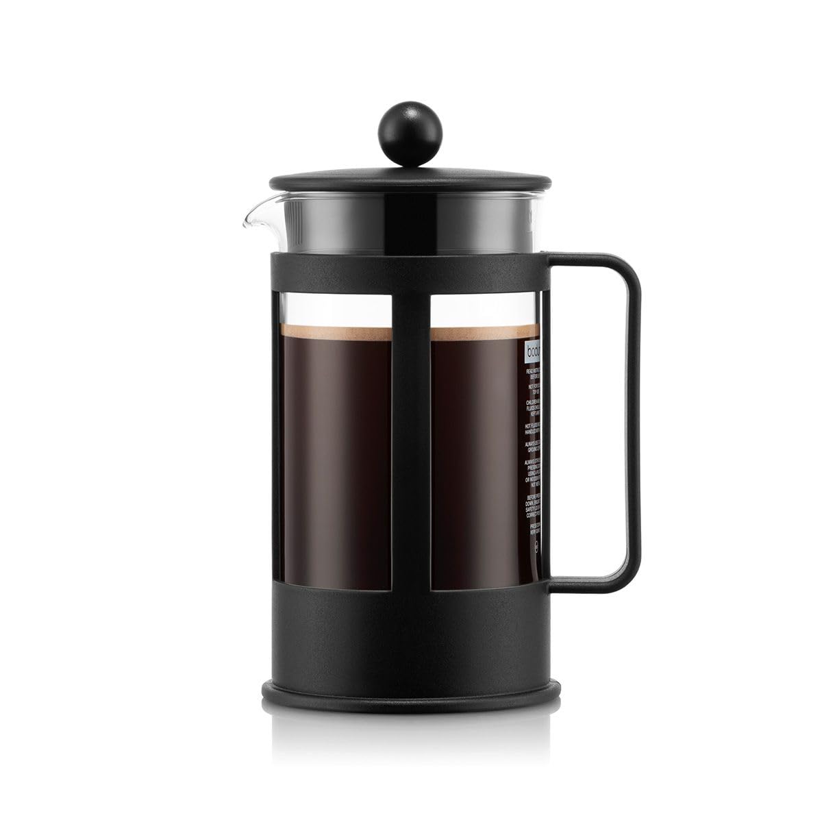 Bodum Kenya French Press Coffee Maker, 1L / 8 Cup Cafetière w/Heat-Resistant Borosilicate Glass, Black