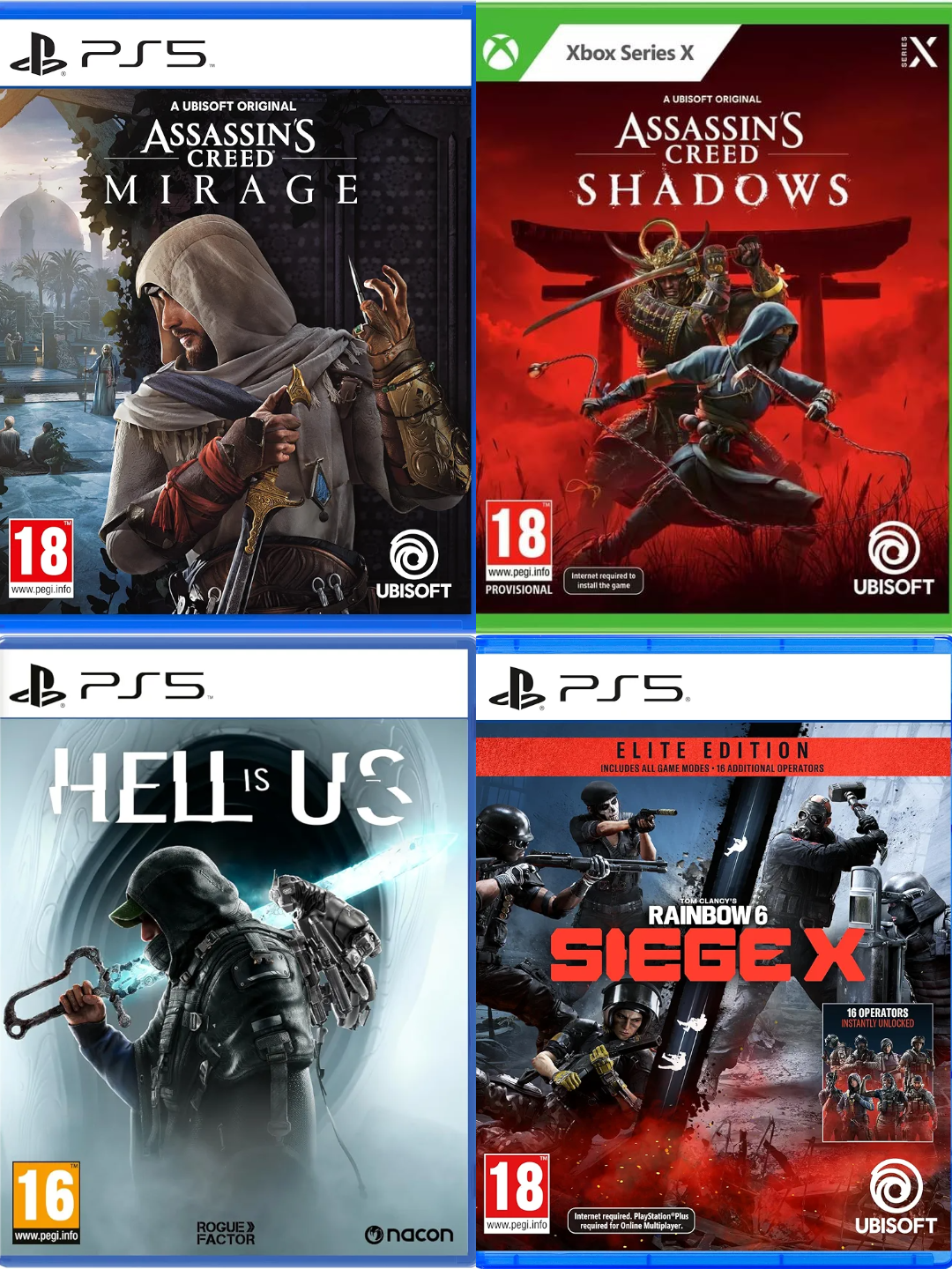 Assassin's Creed Mirage (PS5) or Hell is Us (PS5) / Assassin's Creed Shadows (Xbox SeriesX) £15 or Tom Clancy's Rainbow Six Siege X (PS5) £7