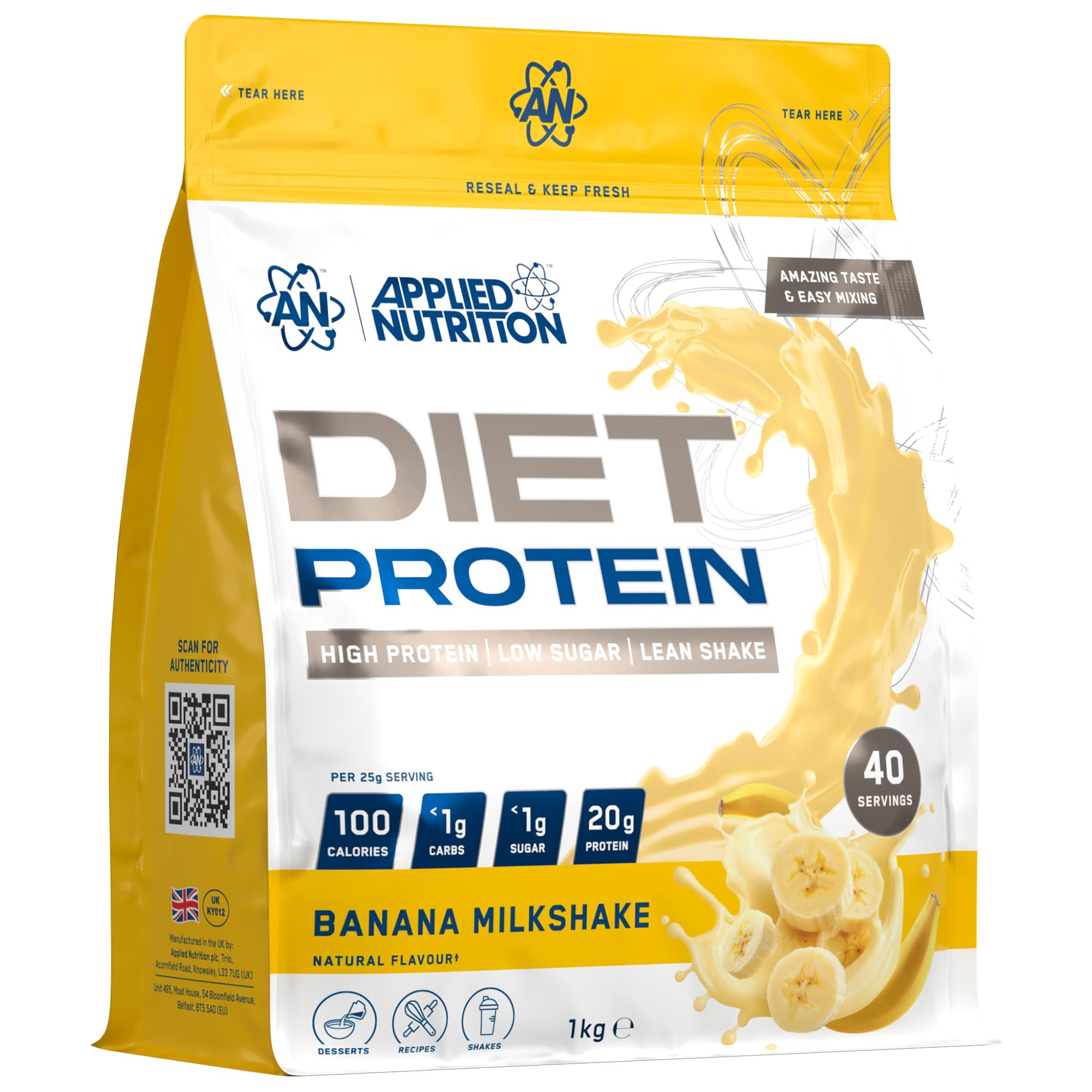 3x 1kg Applied Nutrition Diet Whey Protein Powder Supplement - Banana Milkshake - £49.84-£47.07 S&S