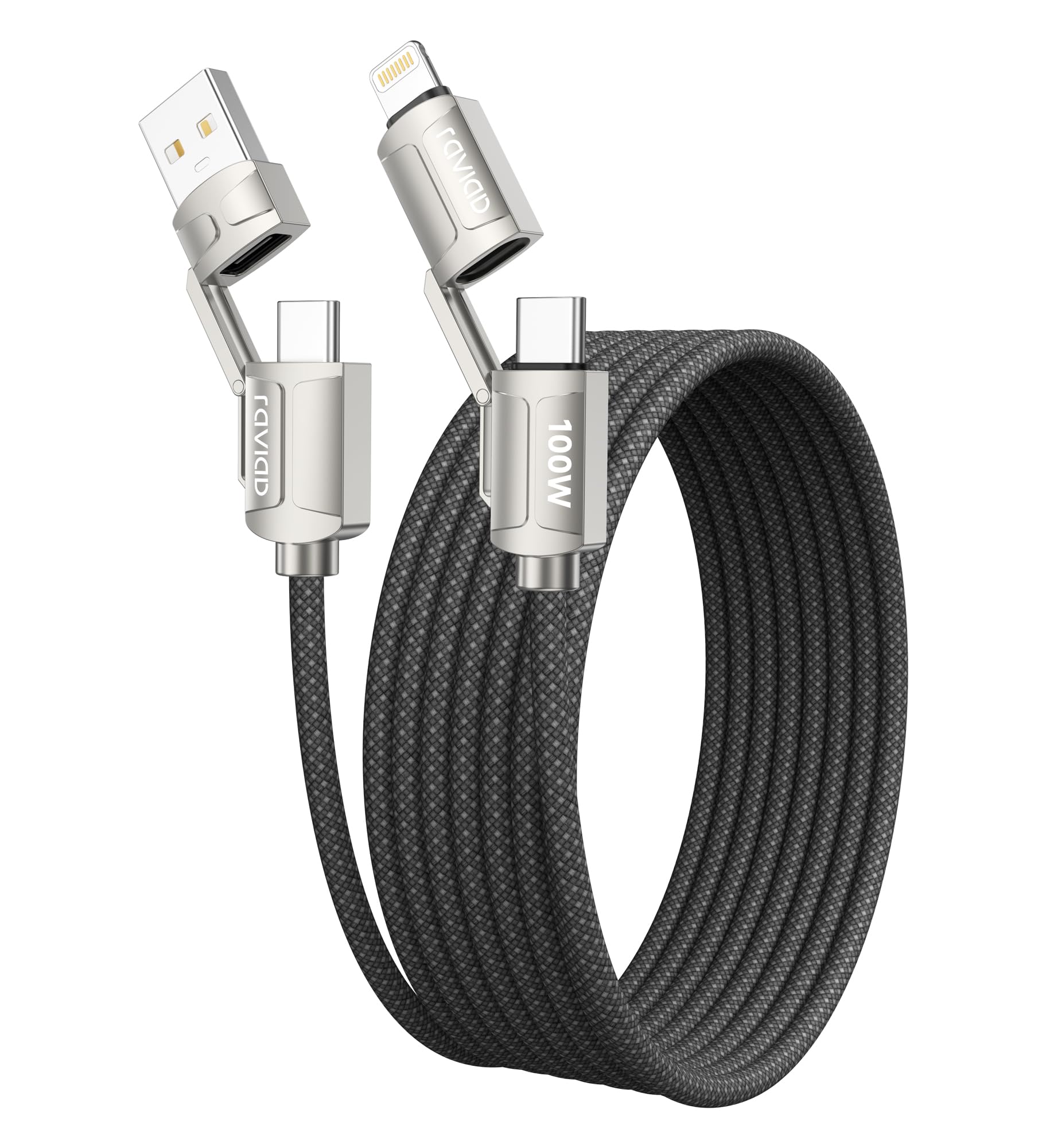 RAVIAD Multi Charger Cable, 4 in 1 USB Fast Charging Cord 100W PD Multi Charging Cable USB C/USB A - LGX direct FBA