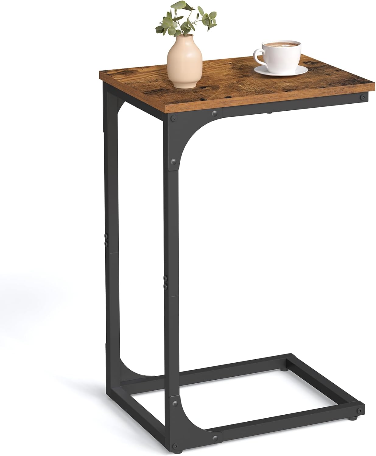 VASAGLE C-Shaped Side Table with Metal Frame, Brown
