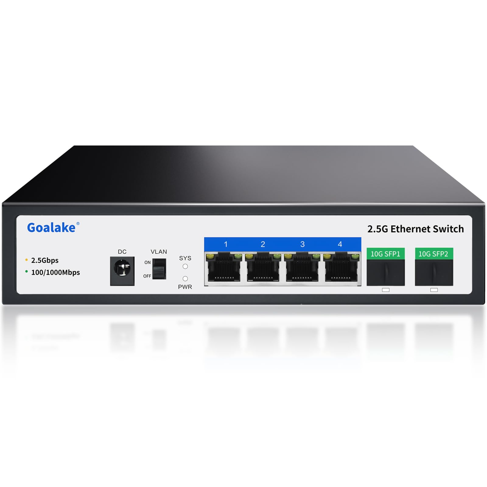 Goalake 6 Port 2.5G Switch, 4 x 2.5G Base-T Ports, 2 x 10G SFP+, Umanaged, Metal, Fanless, Wall Mountable - Sold by GLK-EU / FBA