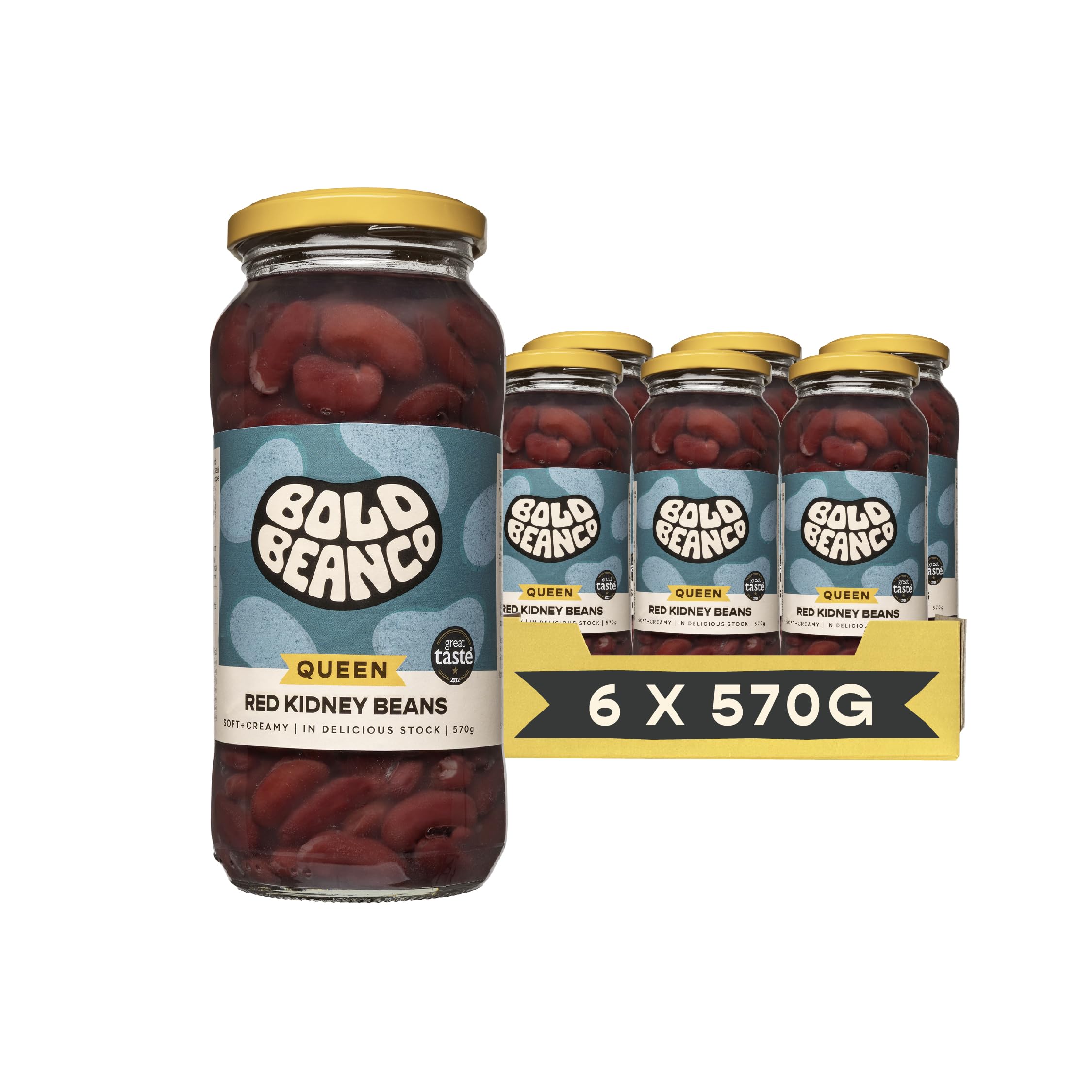 Bold Bean Queen Red Kidney Beans 6 x 570g – High Protein & Fibre – Ready to Eat – Vegan, Gluten Free Pantry Staple