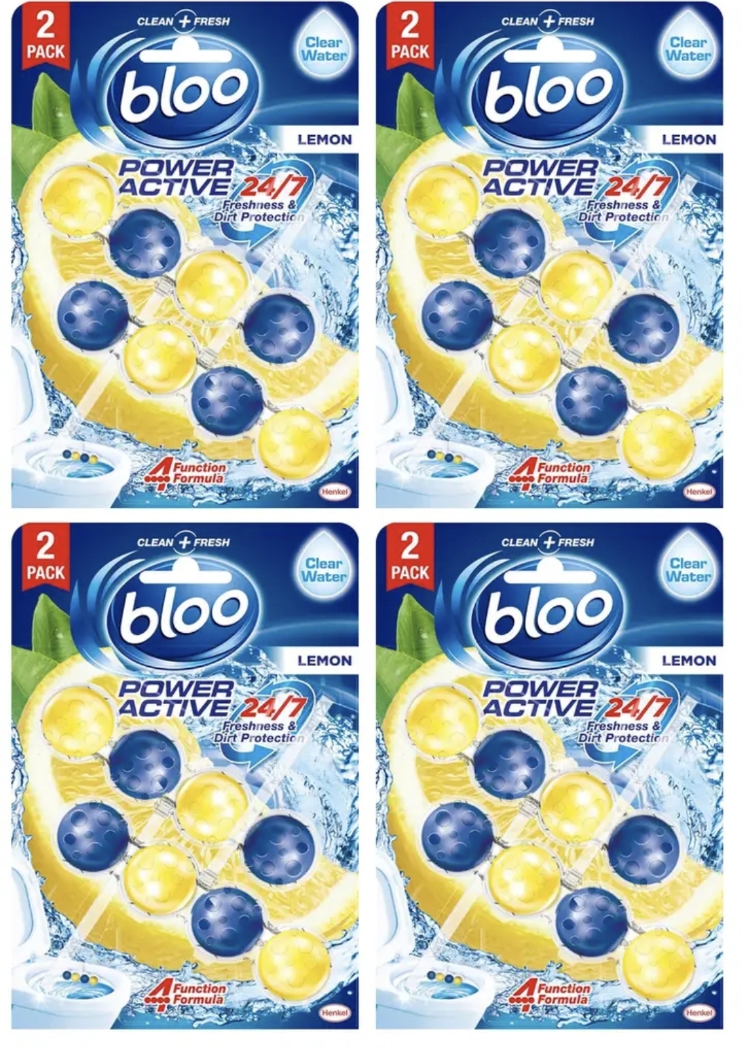 4 x Bloo Power Active Toilet Rim Block Lemon - Pack of 2 Rimblocks (£4.08 - £4.65 on S&S)
