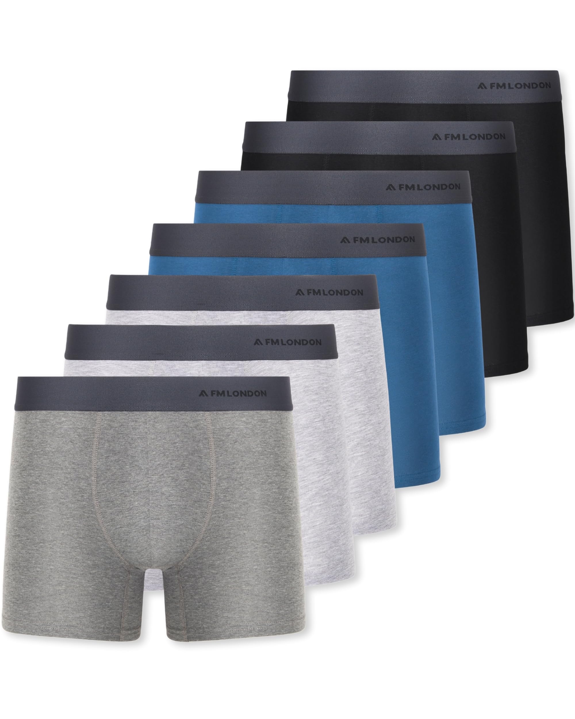 FM London 7-Pack Mens Boxers, Tag Free - Cotton Rich, Breathable, Soft and Stretchy Mens Underwear. All Sizes & Colours