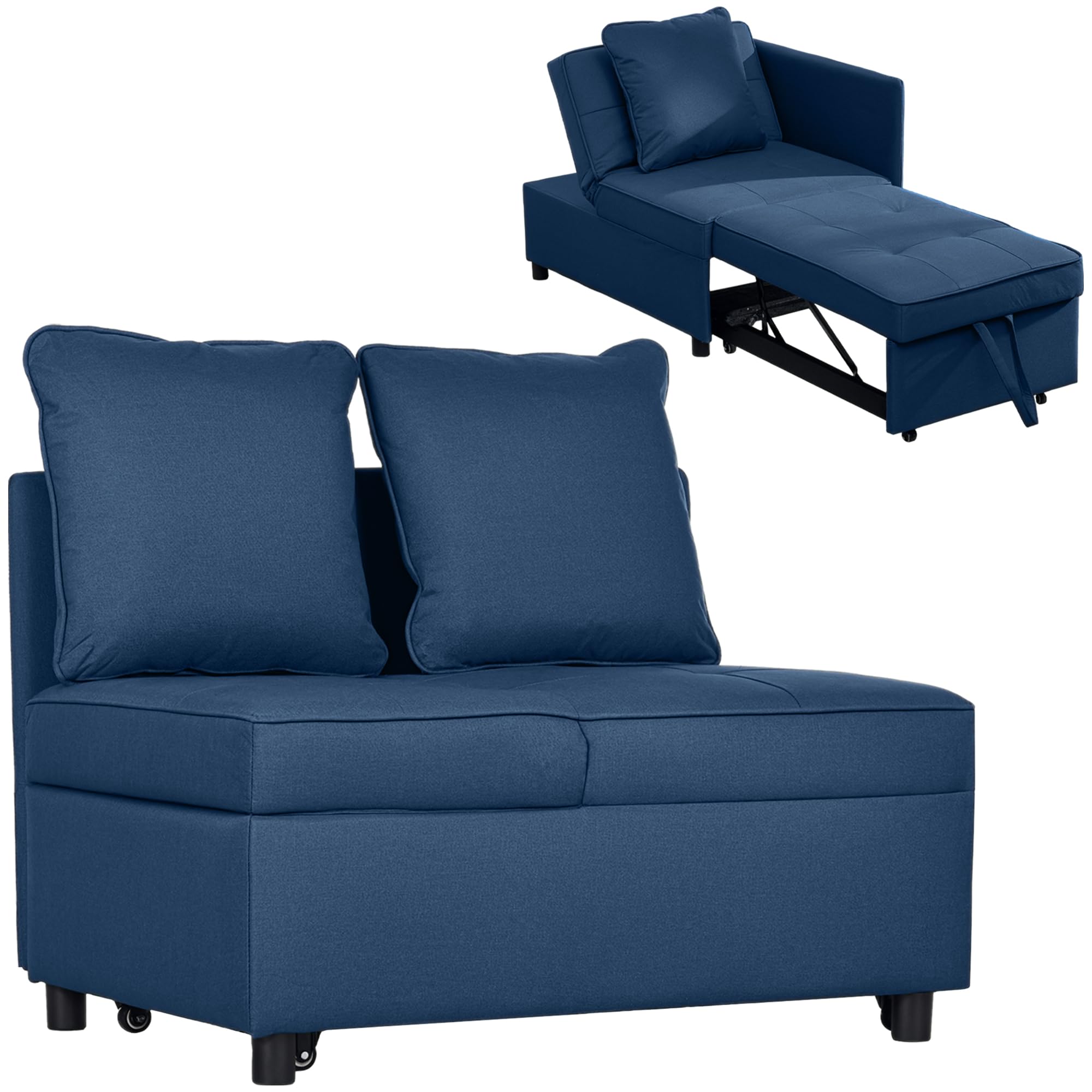 Homcom Convertible Single Sofa Bed Thick Padded Seat 3-in-1 Chair Bed Blue