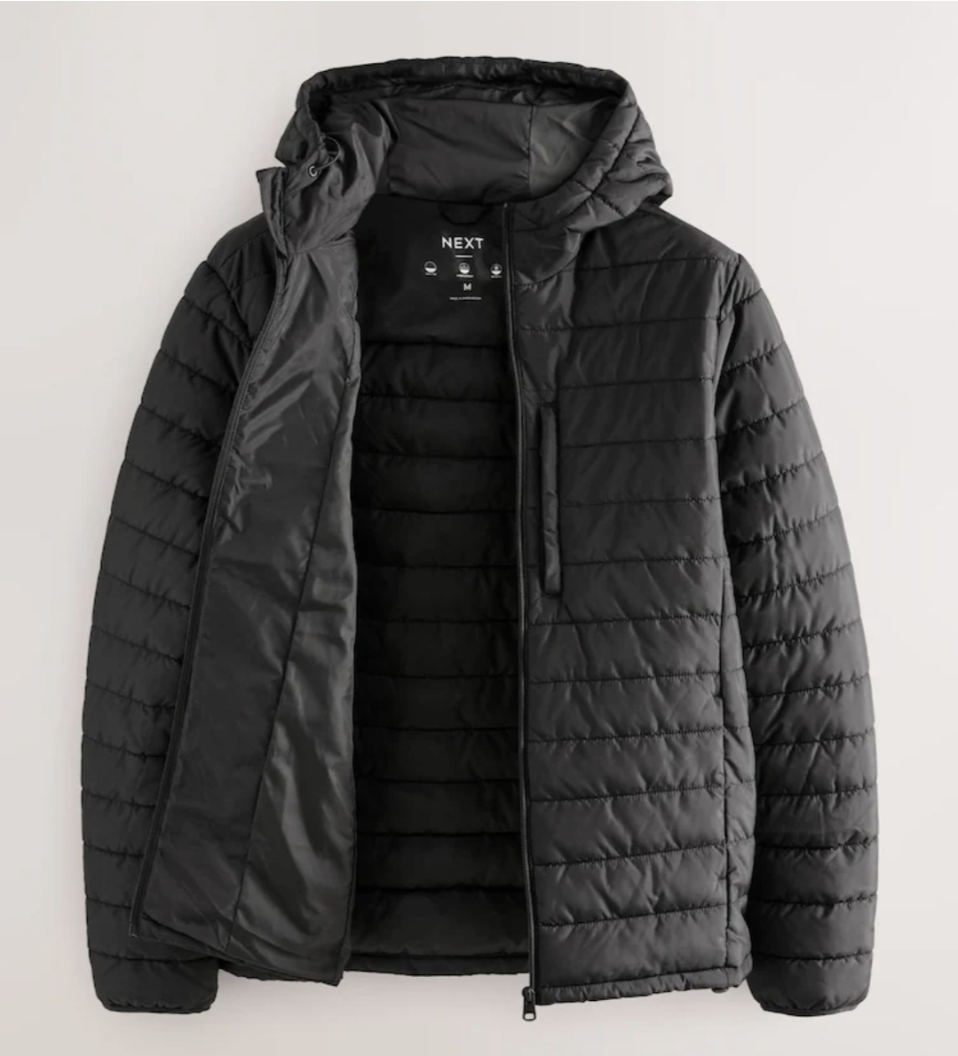 Next Men's Shower Resistant Lightweight Hooded Puffer Coat Jacket, Black / Navy £25 - free click and collect