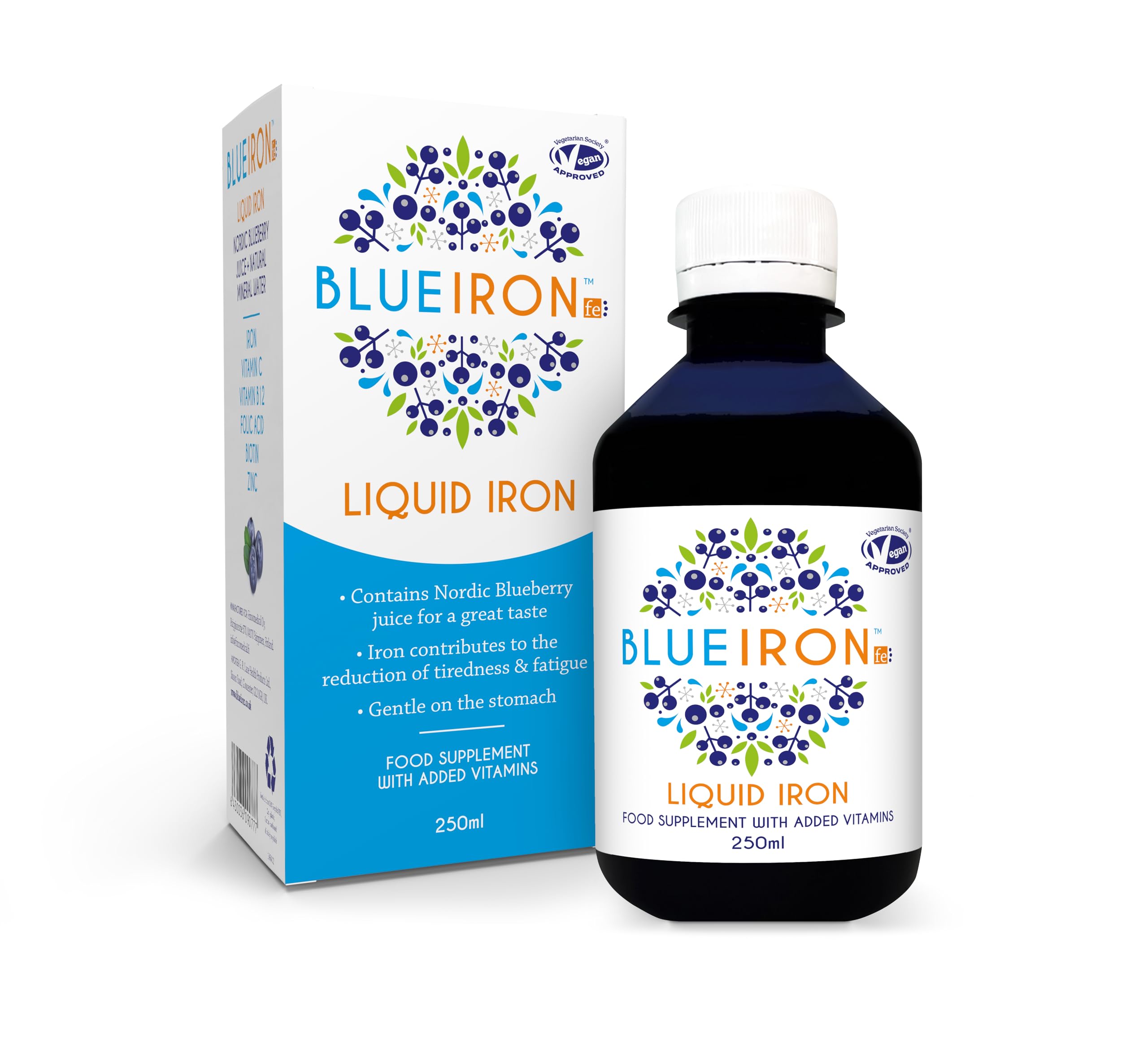 Blueiron Liquid Iron Supplement with Nordic Blueberries + Vitamin C 250ml Vitamin B12, Folic Acid, Biotin and Zinc - £14.87 S&S