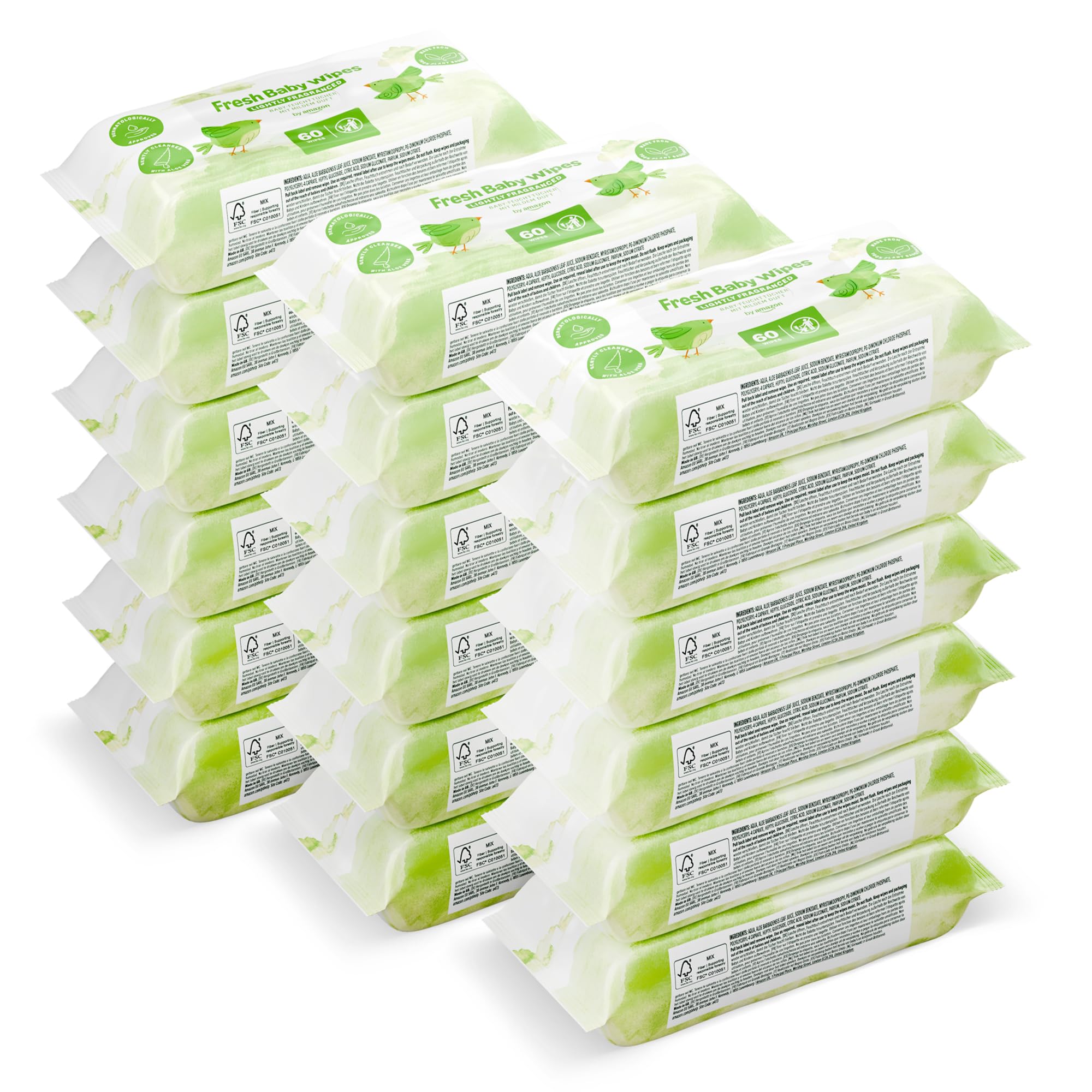 by Amazon Fresh Baby Wipes, 1080 Wipes, 18 Pack of 60, Plant-Based Wipes Without Plastic - £8.98 S&S