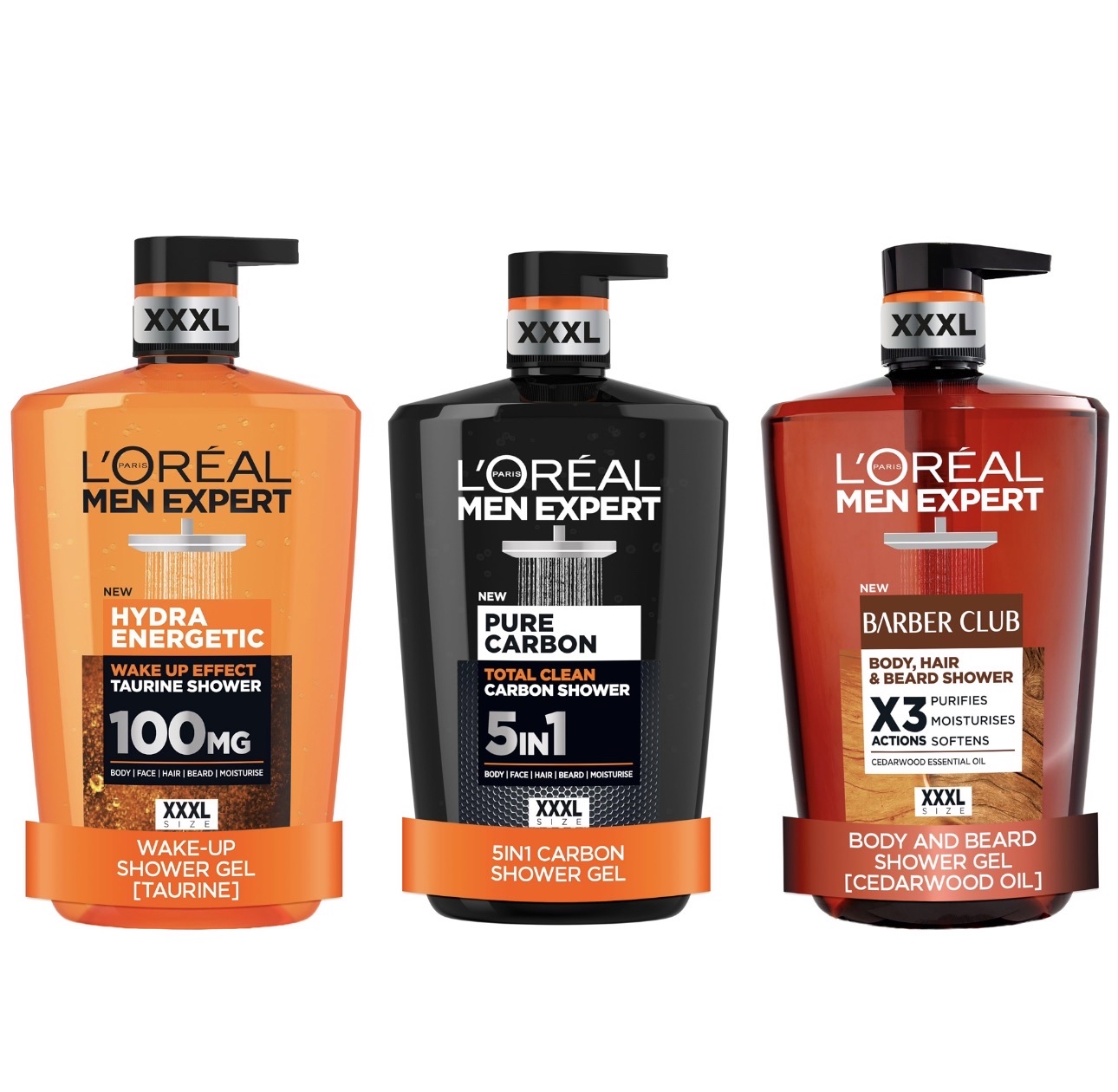 L'Oréal Paris Men Expert Shower Gel Hydra Energetic/ Pure Carbon / Barber Club 3-in-1 XXXL 1L - (£5.12 / £4.58 on S&S)