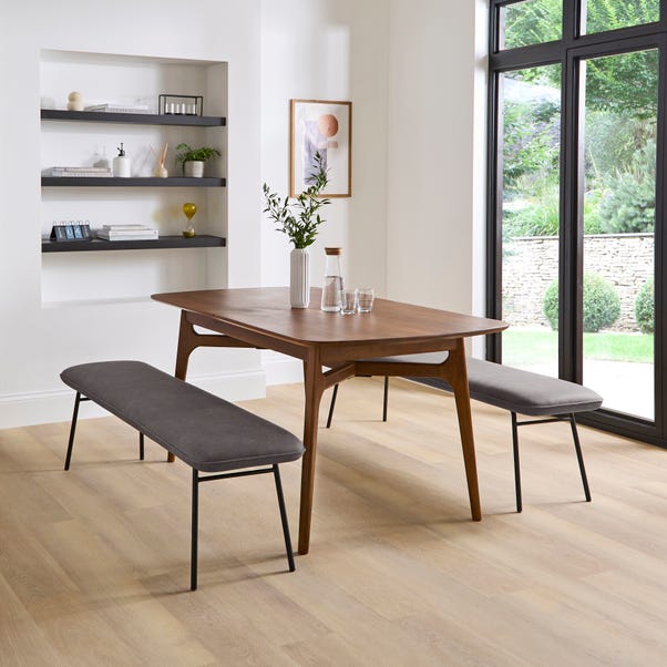 Barker Dining Bench, Grey Faux Leather