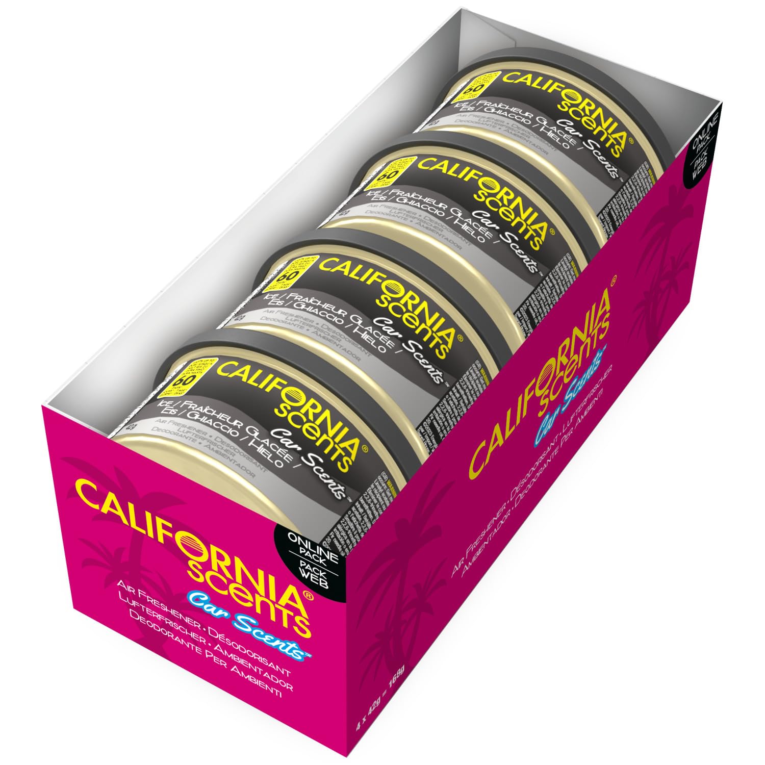 California Scents Car Air Freshener, Ice Scent, Pack of 4, Strong Adjustable Long-Lasting Fragrance, Eliminates Odour