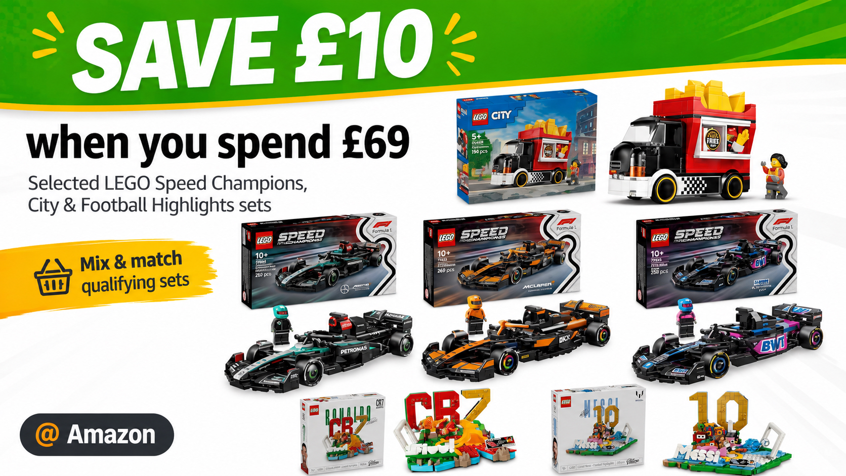 Save £10 When You Spend £69 On Selected Lego Speed Champions, City & Football Highlights Sets - Eg. Lego City Fries Food Truck 60488