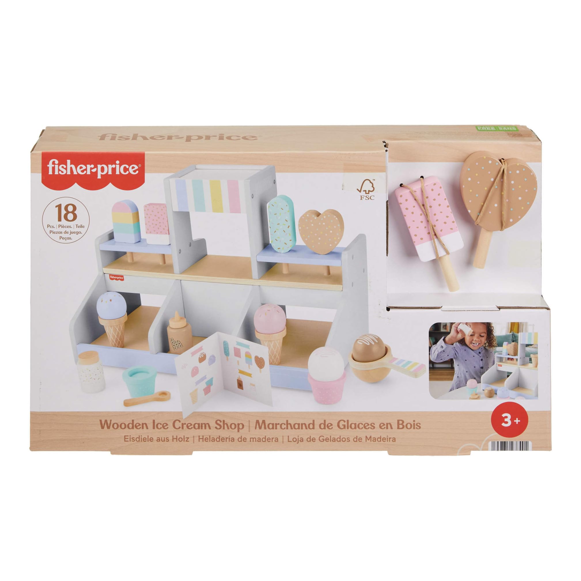 Fisher-Price Wood Pretend Play Toy Ice Cream Shop Set