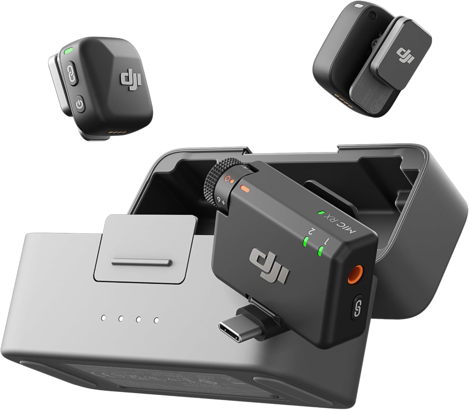 DJI Mic Mini (2 TX + 1 RX + Charging Case), Wireless Lavalier Microphone, Detail-Rich Audio, 48h Use, Noise Cancelling, Automatic Limiting