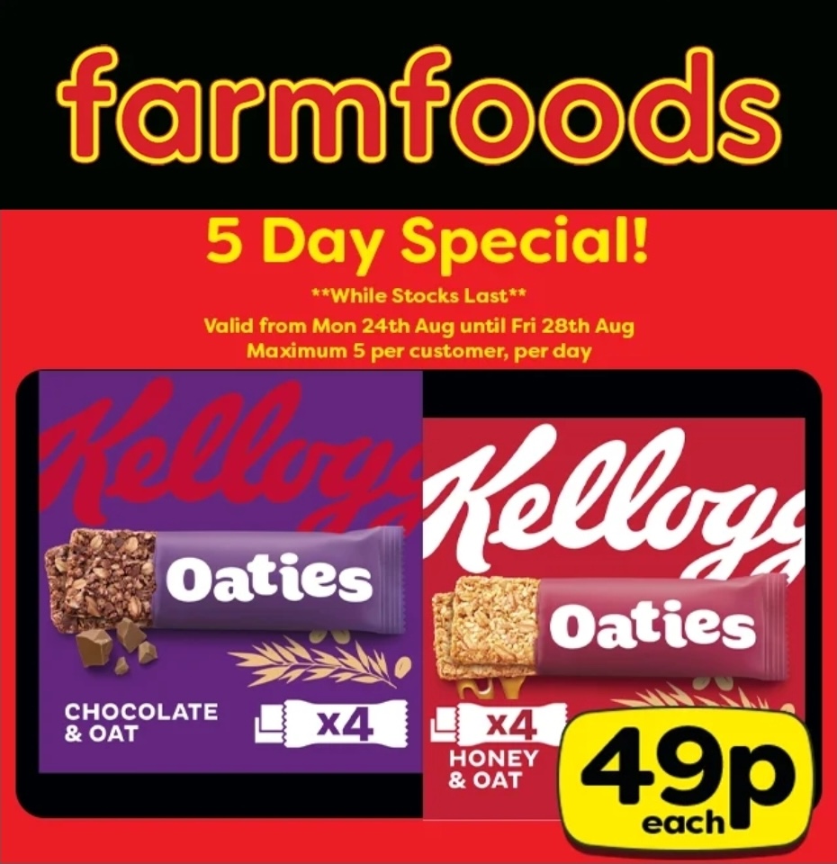 Kellogg's Oaties Chocolate & Oat / Honey & Oat Snack Bar 4 x 40g