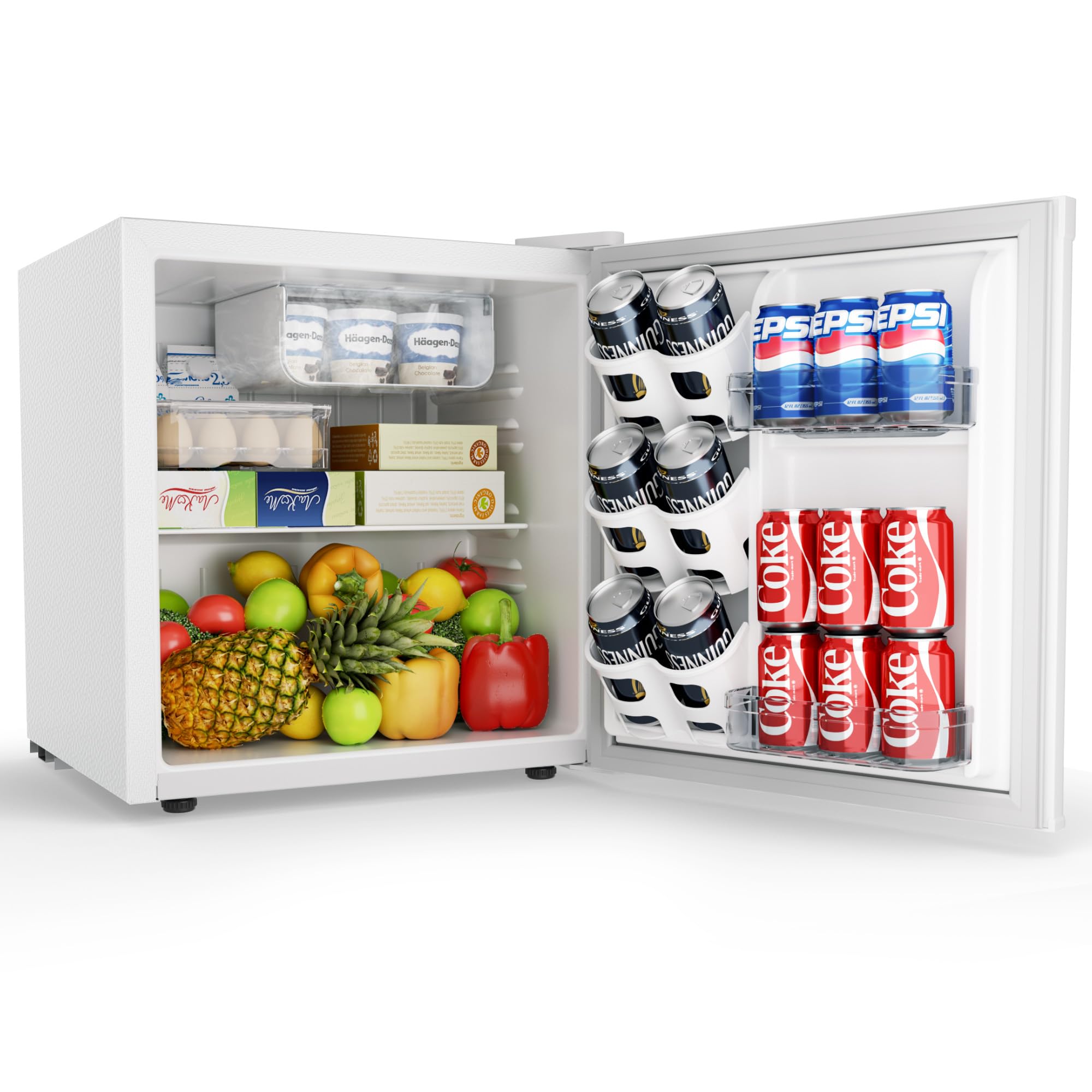 EUHOMY 46L Mini Fridge - Small Table Top Fridge with Reversible Door & Chiller Box, 7-Level Adjustable Thermostat, Low Noise (39 dB)