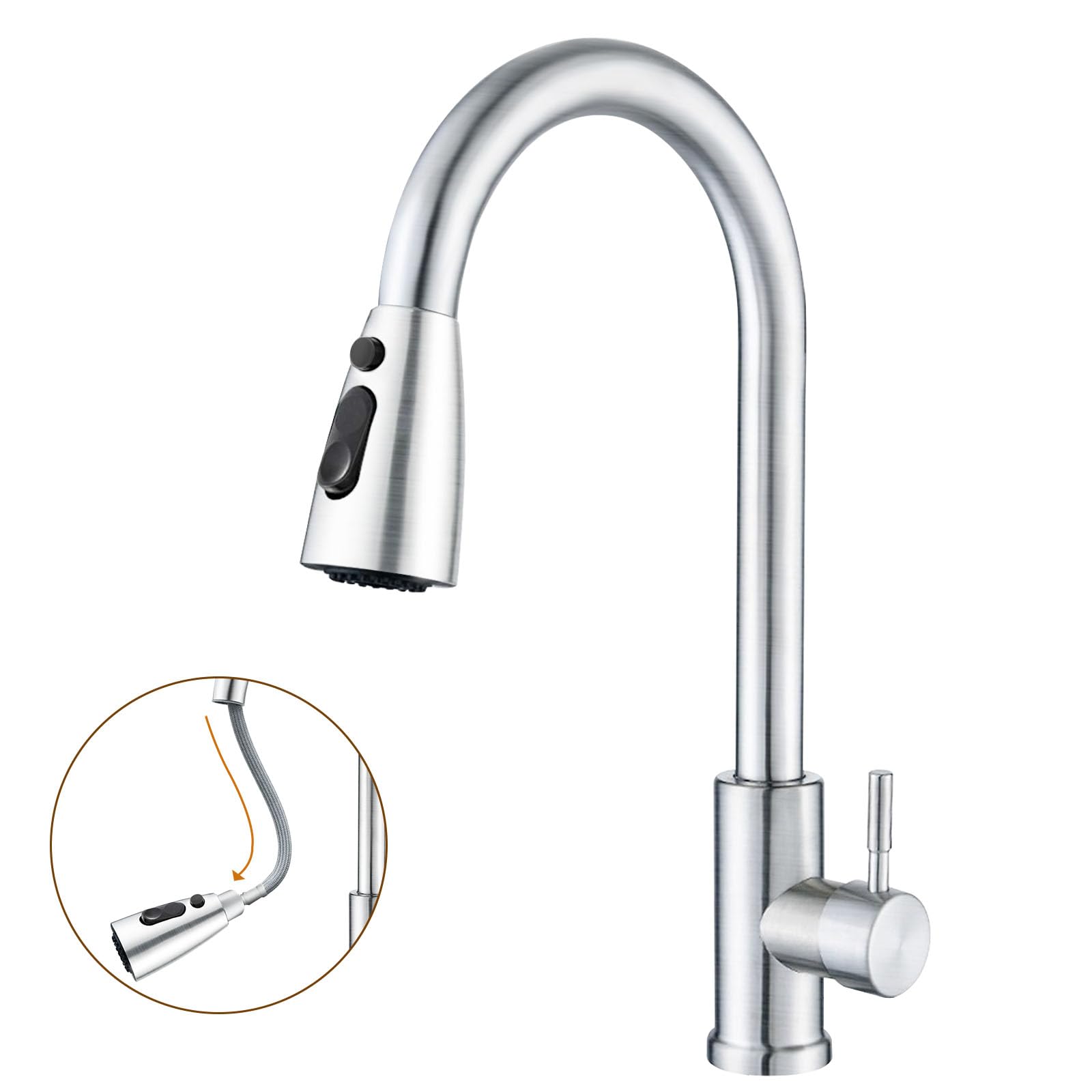 SURFOU Kitchen Tap Mixer with Pull-Out Spray – 3 Water Modes, 360° Swivel Spout