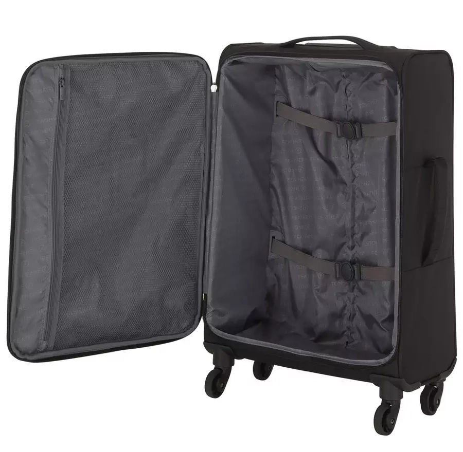 Featherstone 4 Wheel Soft Medium Suitcase - Black ( free click and collect )