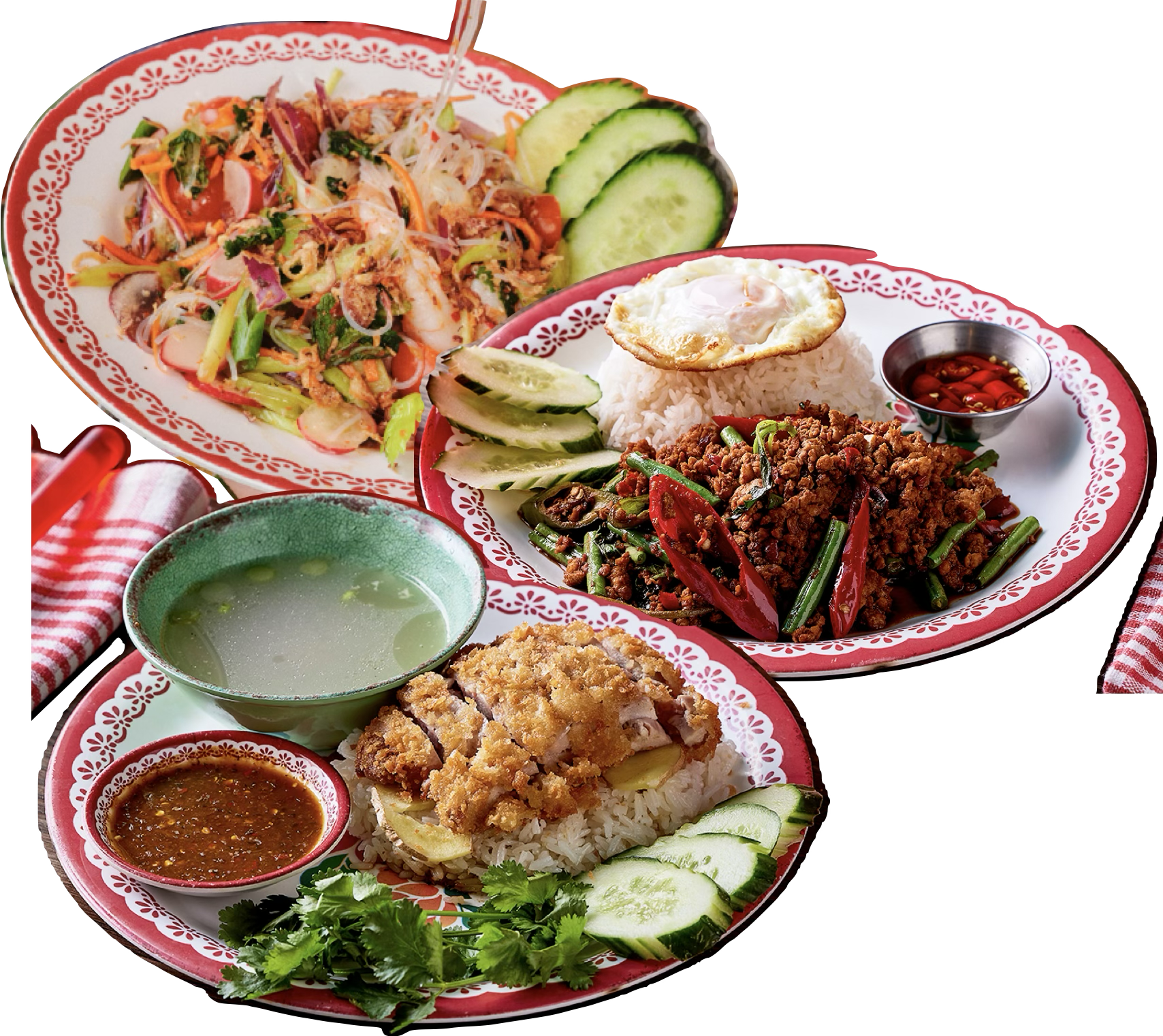 Main dishes w/ any protein option, via sign-up - 44 locations - Pad Kra Prow stir-fry / Khao Mun Gai rice / Glass Noodle Salad