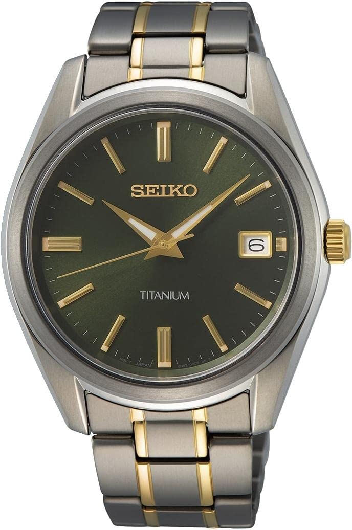Seiko 40mm Green Dial Titanium Mens Quartz Watch, Model: SUR377P1