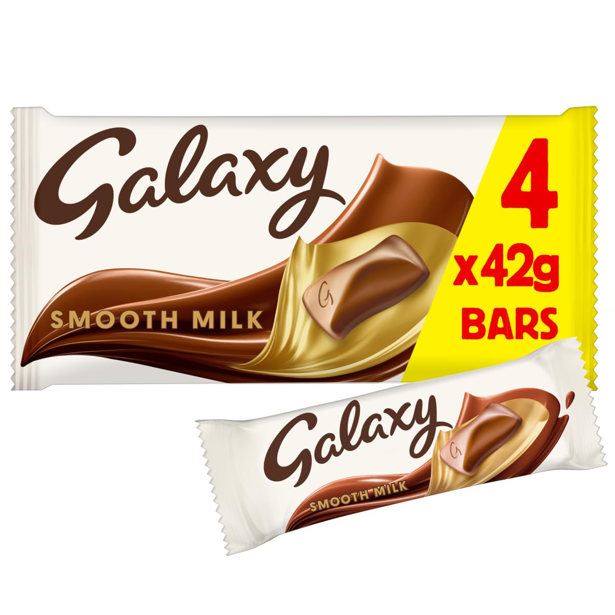 Galaxy Smooth Milk Chocolate Bars Multipack Vegetarian Snack Treat 4 x 42g - W/Voucher