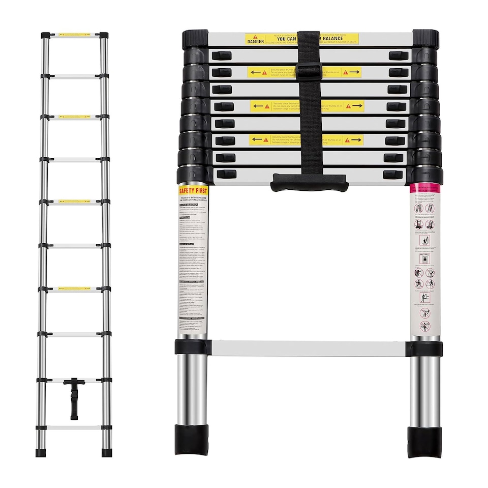 Neo 2.9M Extendable Steel Foldable Telescopic Ladder | Silver - Sold by Neo Direct