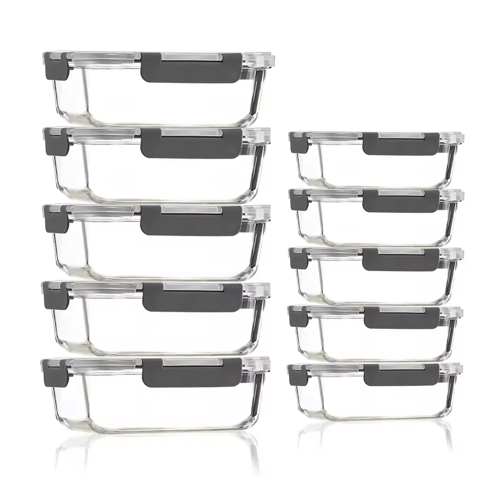 10-Pack Glass Meal Prep Containers with Airtight Lids (5 x 1050ml & 5 x 370ml). Sold by dashug FBA