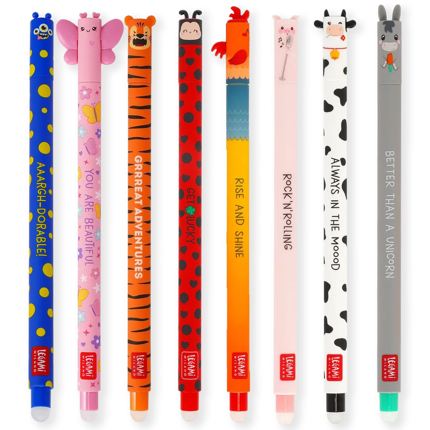 Legami - Set of 8 Erasable Gel Pens with Thermosensitive Erase Ink, Range of Ink Colours & Barrel Designs - Sold & Shipped by Rarewaves