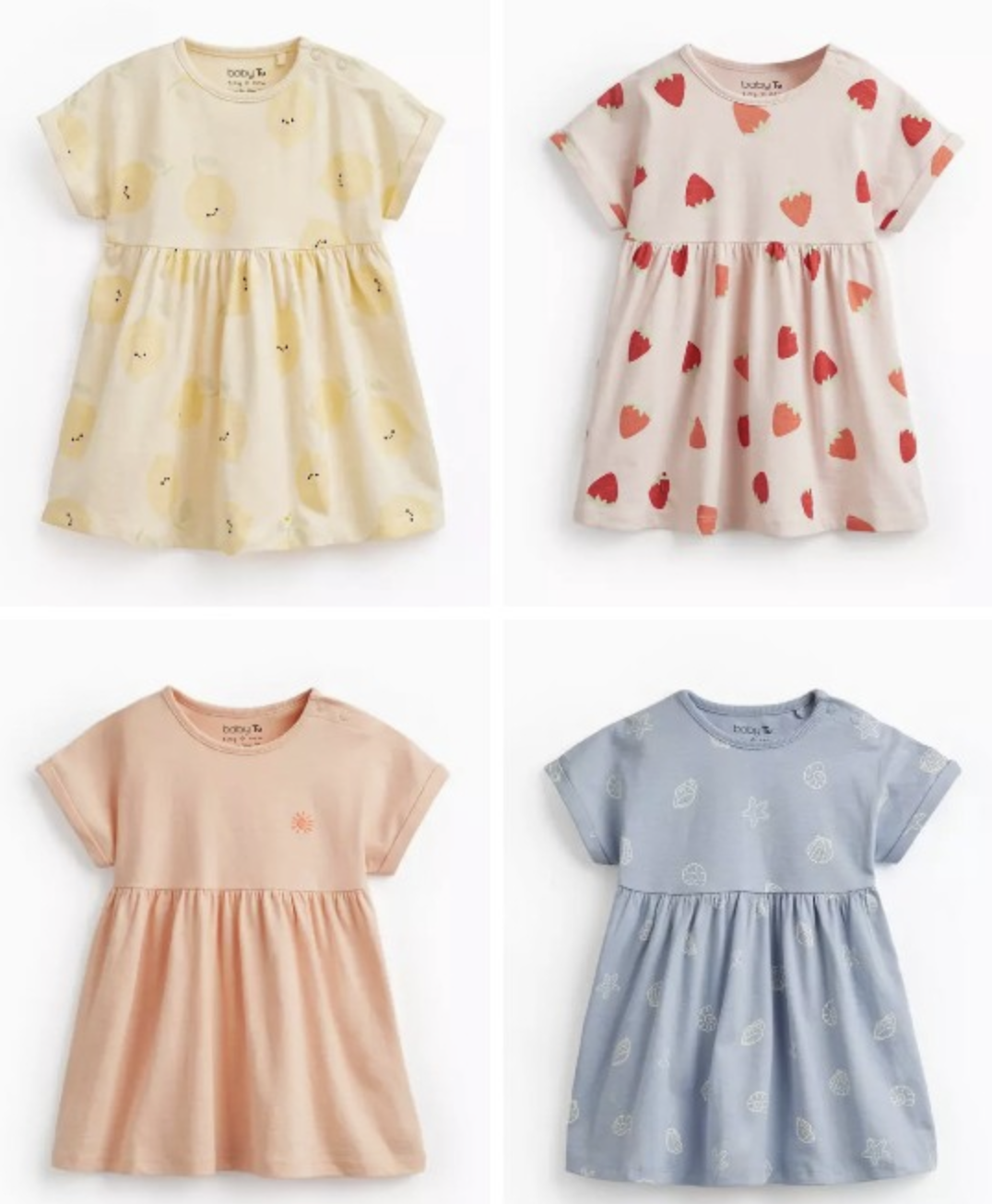 Cotton Short Sleeve Dress (Pink/ Lemon/ Cream,Blue,Brown Shell/ Strawberry/ Gingham/ Red,Blue Stripe/ Holiday/ Floral) Sizes 0-24M+ Free C&C