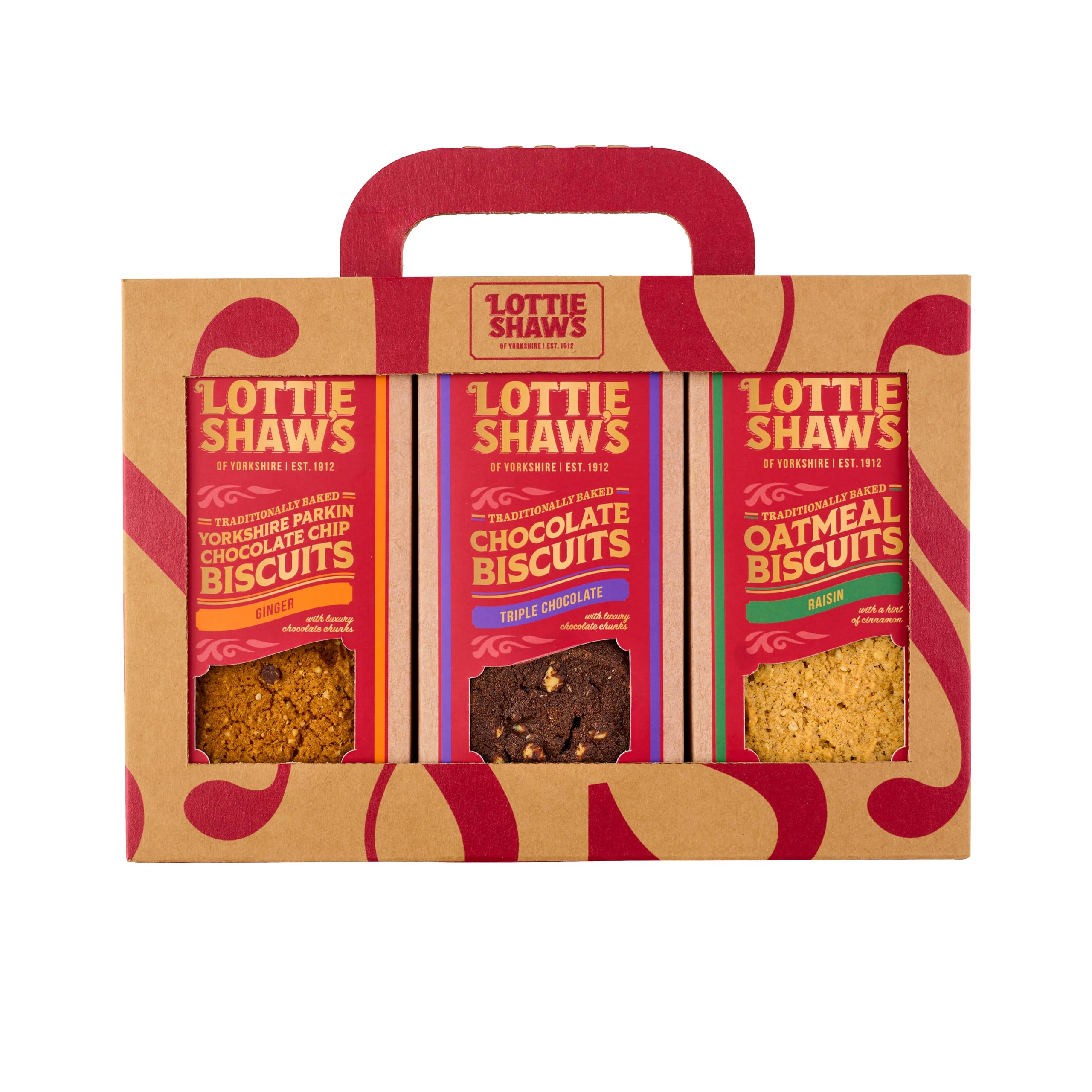 Lottie Shaw's - Luxury Biscuit Box, 600g | 3 Packs: Parkin, Shortbread & Triple Chocolate, Yorkshire Bakery