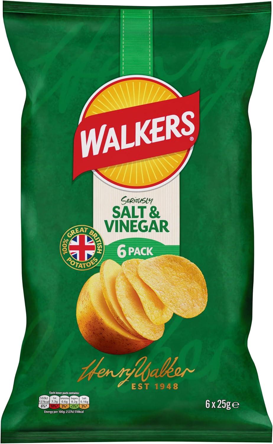 Walkers Salt & Vinegar Multipack Crisps 6 x 25g
