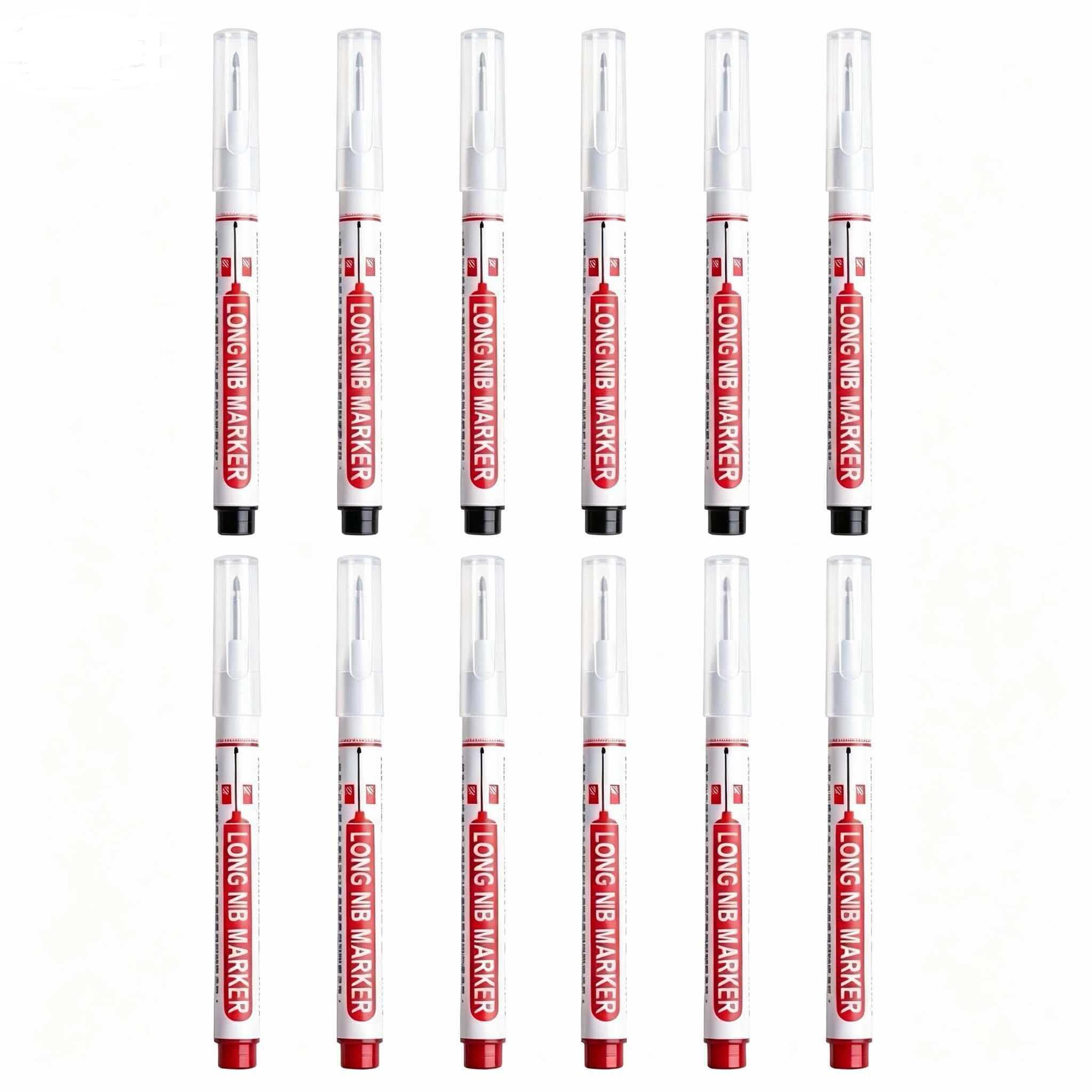 12Pcs Carpentry Deep Hole (20mm) Permanent Marker Pens - 6 Black & 6 Red. SB Yunshu Trading / FBA