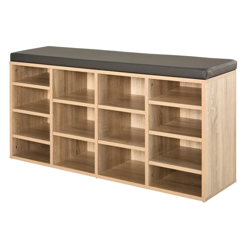 HOMCOM Multi-Storage Shoe Rack w/ 14 Compartments - Cushion Adjustable Shelves